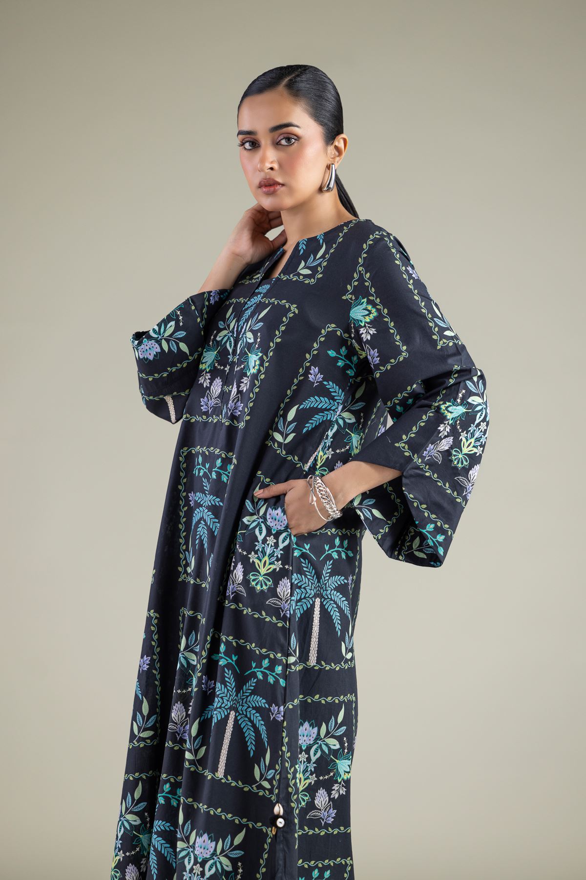 Embroidered Cambric Long Printed Kurta - 1-26-144-A-B-VG
