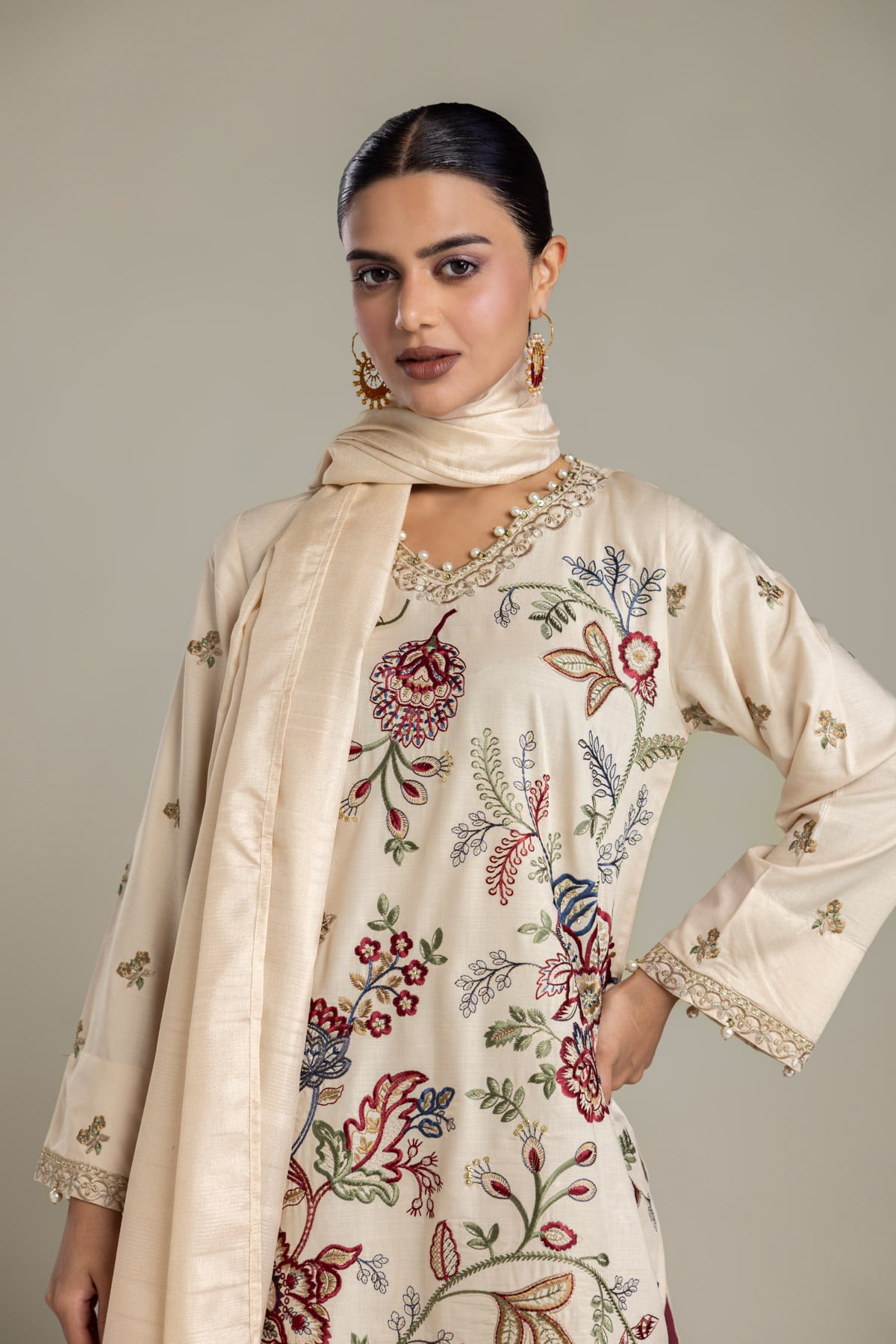 Embroidered Polyester Silk Silk Solid Dupatta - 2-26-418-C-C1-VG