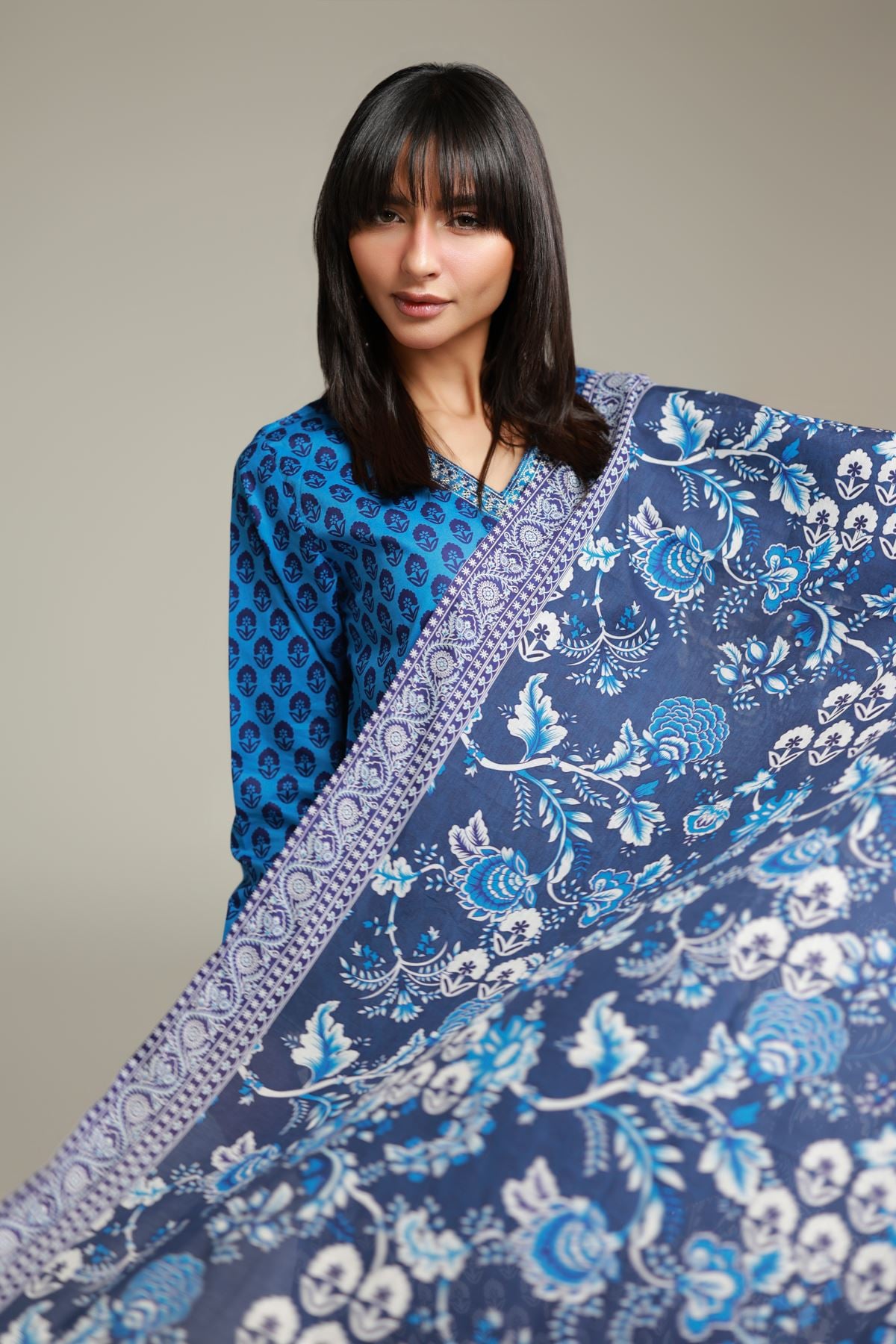 Embroidered Lawn Navy Lawn Dupatta - 1-26-138-A-A-VG