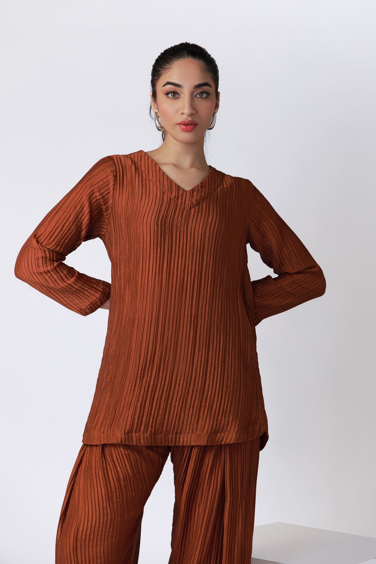 Dyed Ripple Crinkle Kurta - 25-07-7E7-03TA-VG