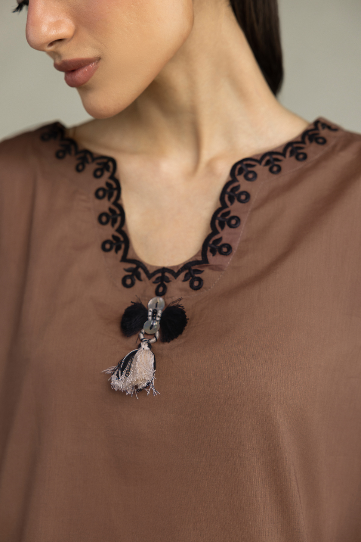 Embroidered Cambric Short Brown Kurta - 1-26-303-B-G1-VG