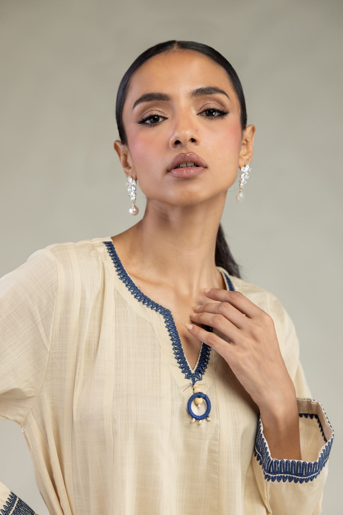 Textured Cotton Embroidered Short Cotton Kurta - 1-26-325-A-I1-VG