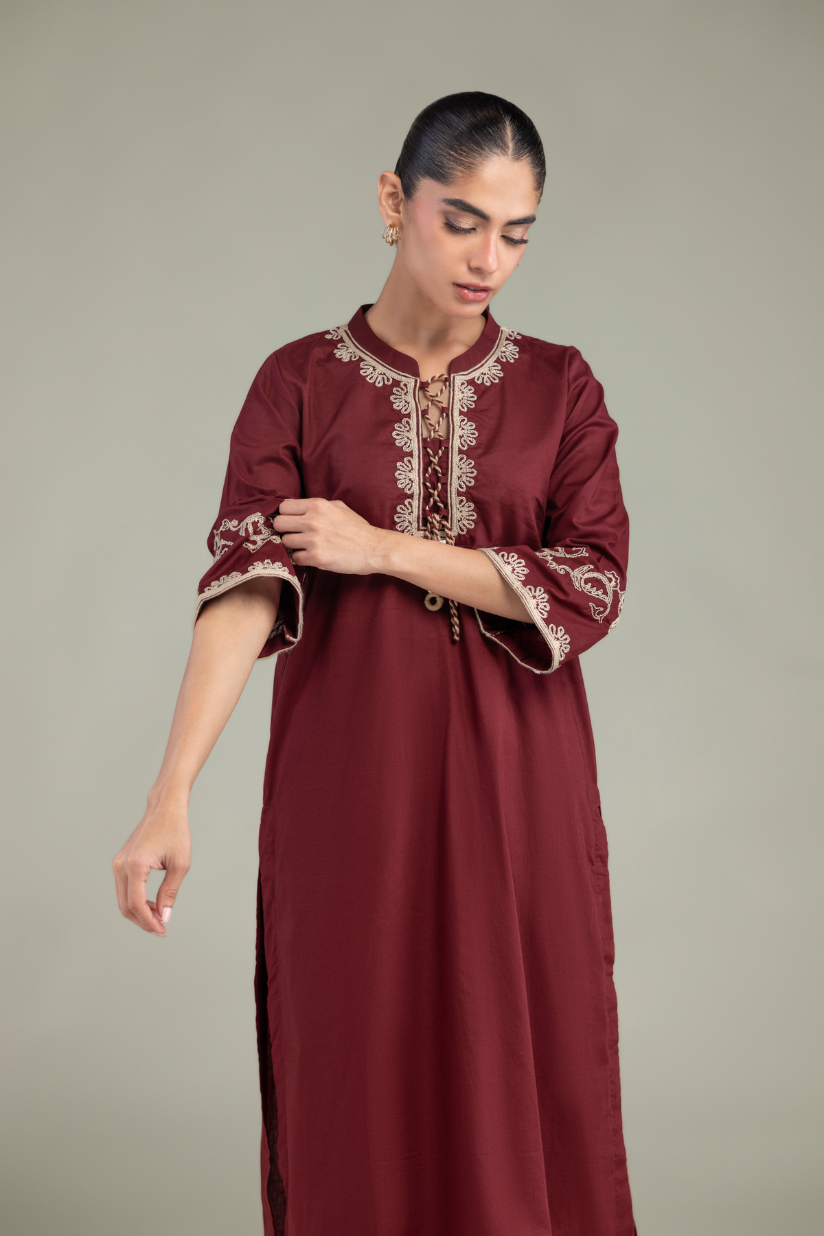 Embroidered Cambric Cambric Maroon Kurta - 1-26-102-A-F-VG