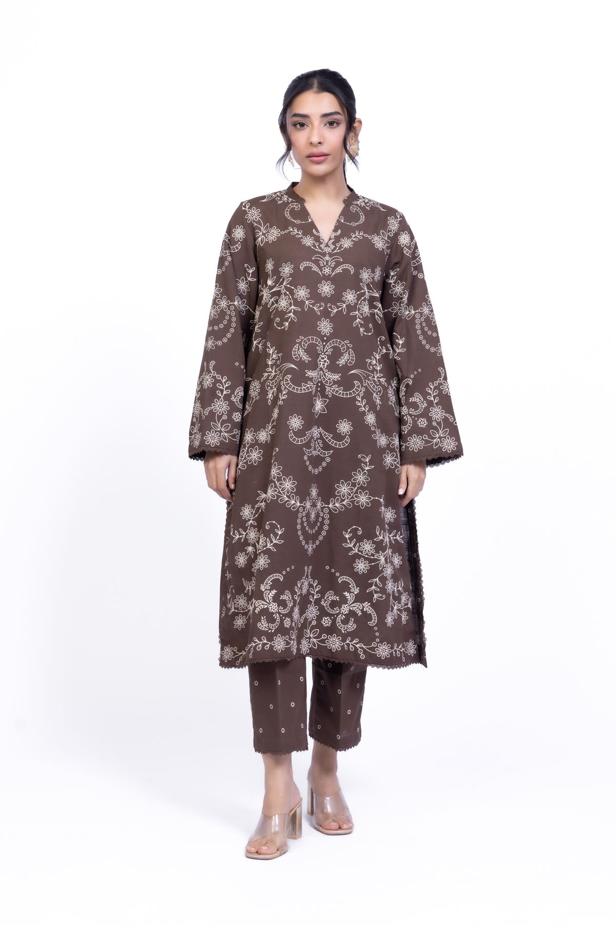 Printed Khaddar Pants - 25-08-11E15-07TB-VG