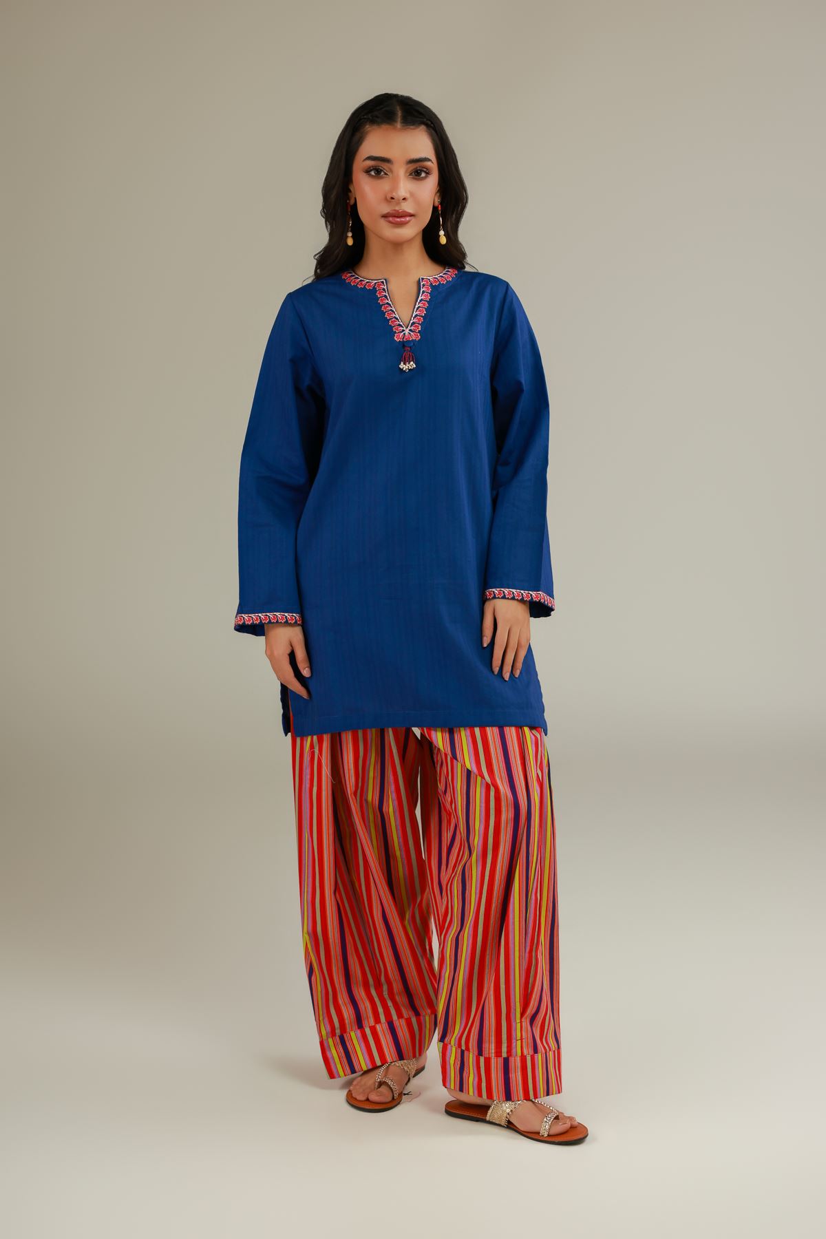Embroidered Cotton Dobby Solid Blue Kurta - 1-26-137-A-B-VG