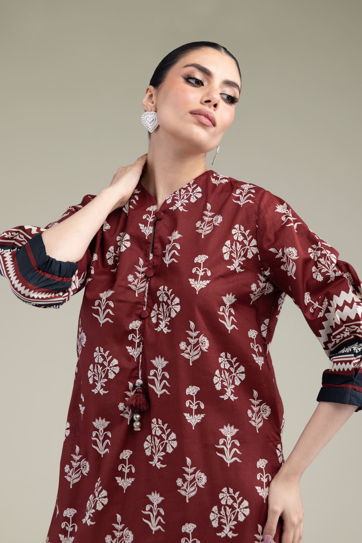 Printed Cambric Maroon Cambric Kurta - T-A33-26-206FH1-VG