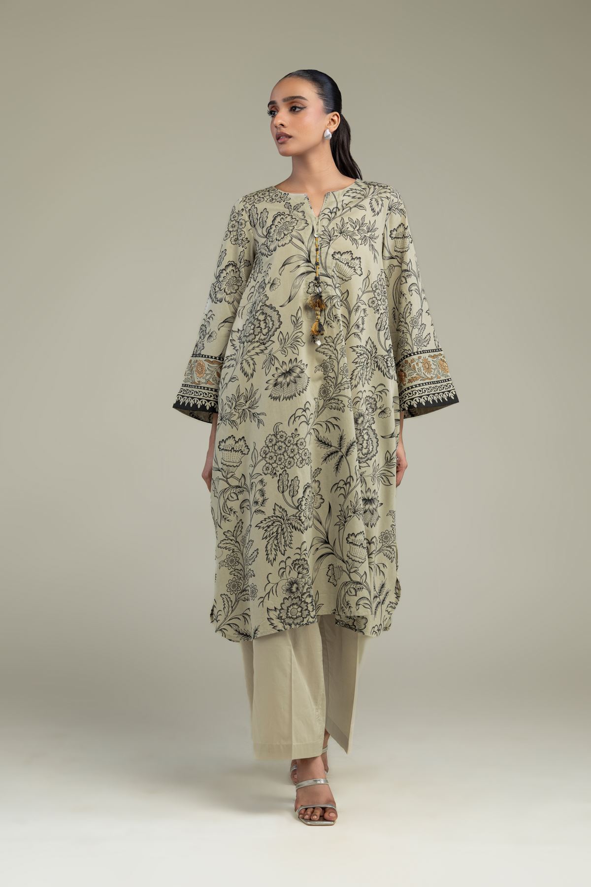 Printed Cambric Cambric Longline Kurta - 8-26-213-A-B1-VG