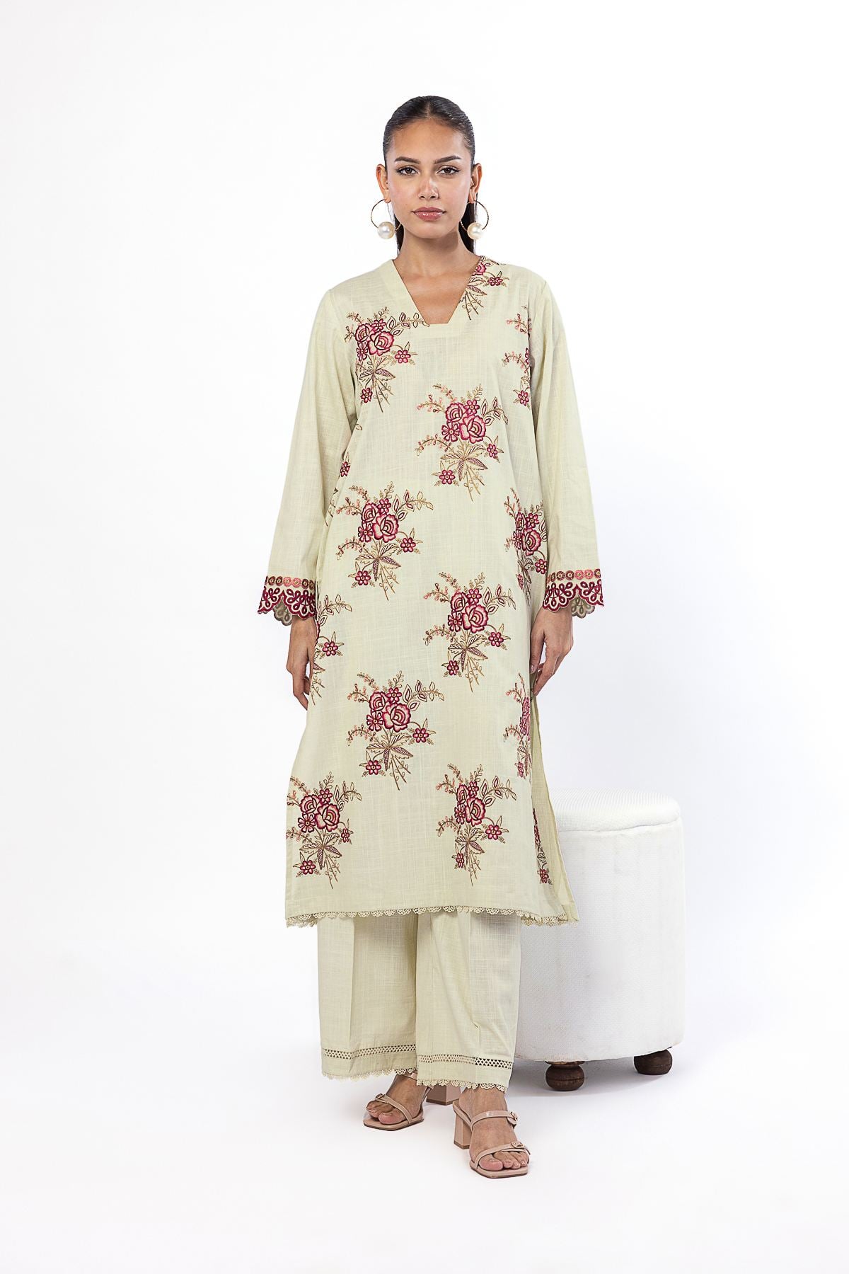 Embroidered Crosshatch Fabrics 2 Piece | Top and Bottom - LK08A-VG