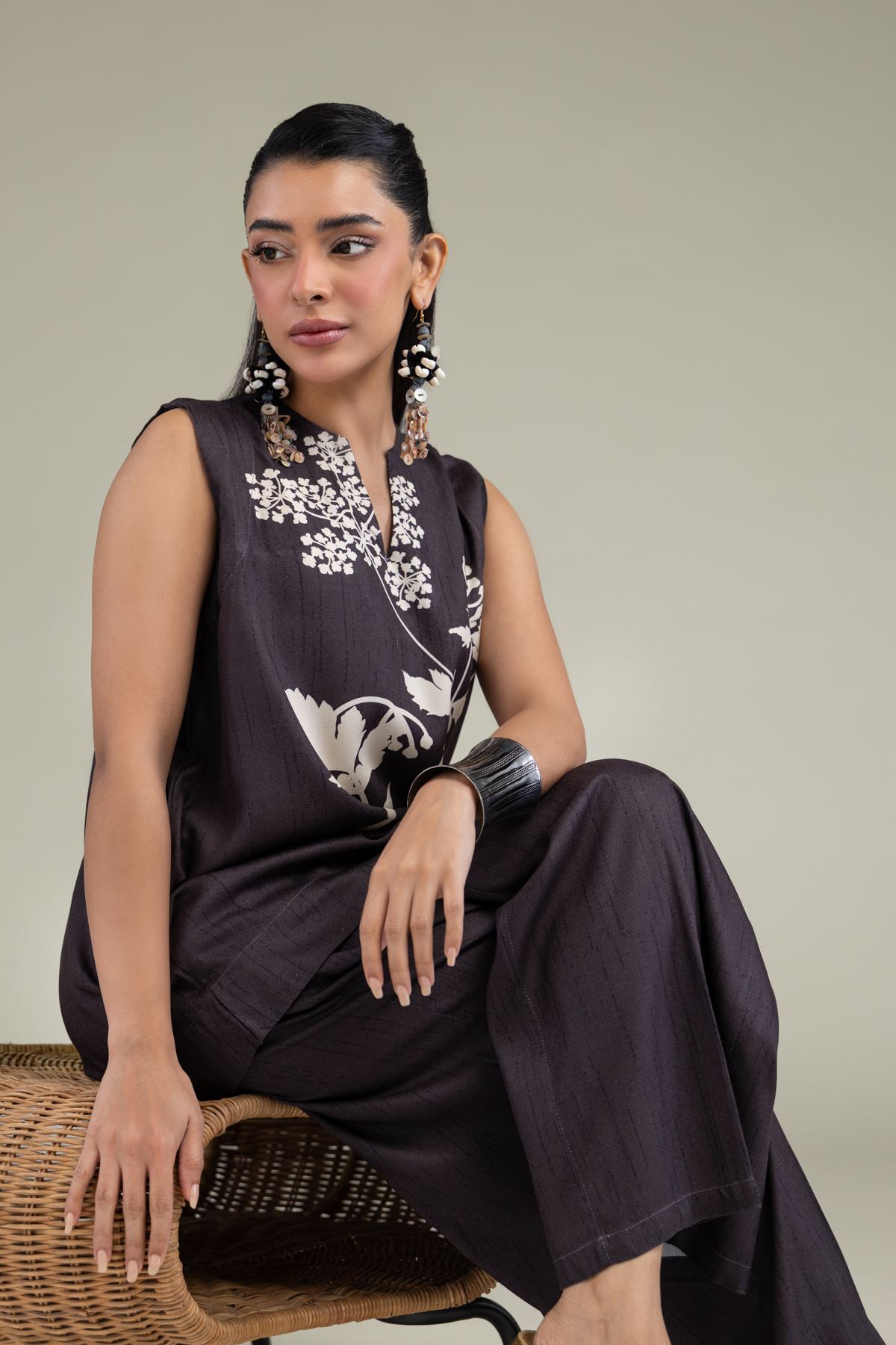 Printed Viscose Crepe Sleeveless Viscose Shirt - 6-26-206-B-B1-VG