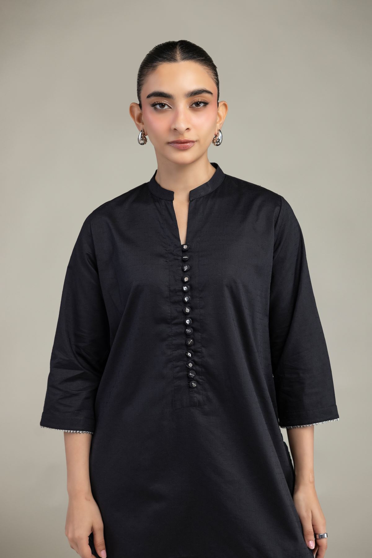 Embroidered Textured Cotton Viscose Black Cotton Kurta - 1-26-245-A-D2-VG