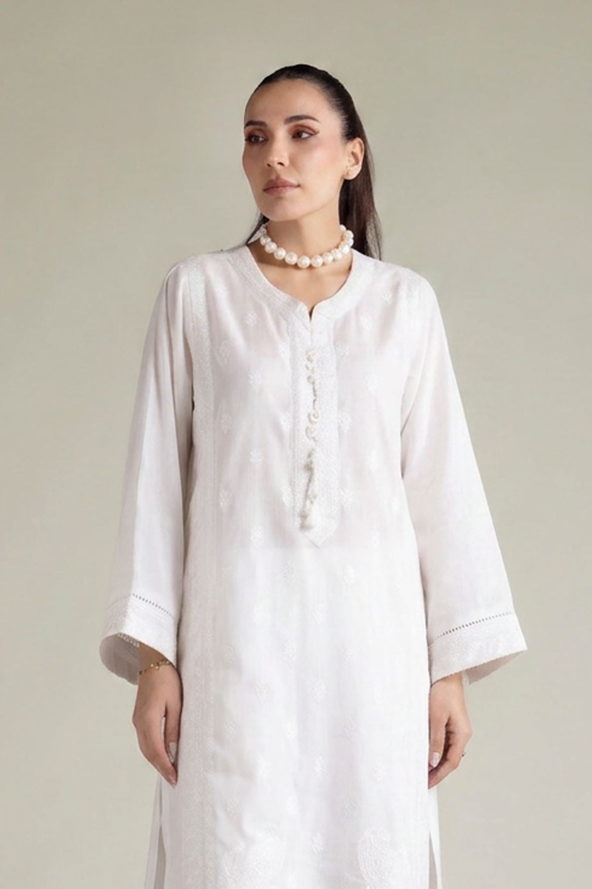 Embroidered Textured Cotton Tailored 2 Piece | Top and Bottom - T-A22-26-207FB1-VG
