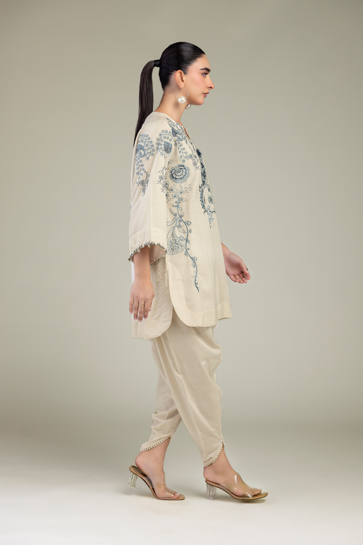 Embroidered Raw Silk Raw Silk Pants - 1-26-102-A-F-VG