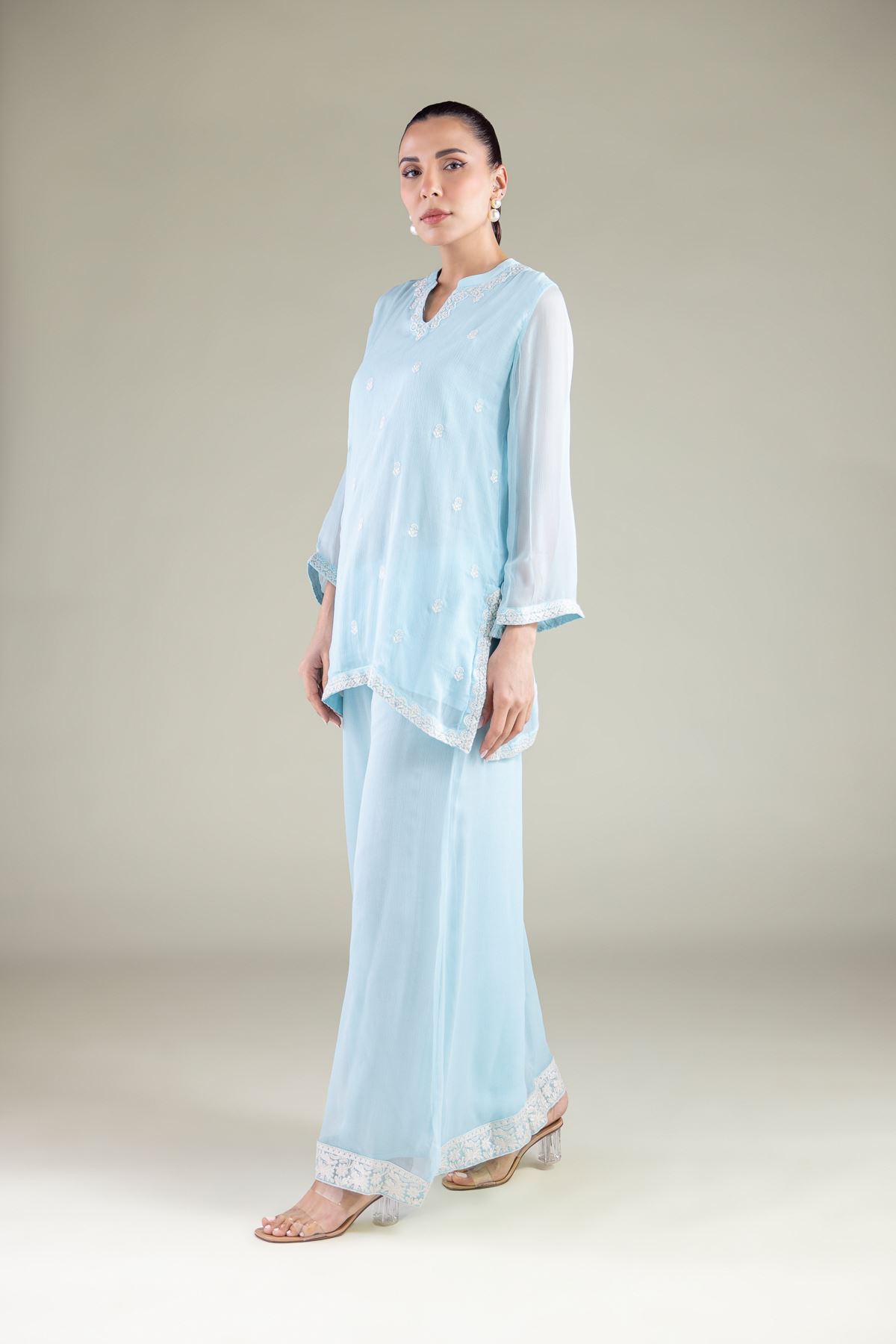 Embroidered Chiffon Threadwork Chiffon Kurta - 2-26-106-A-B-VG