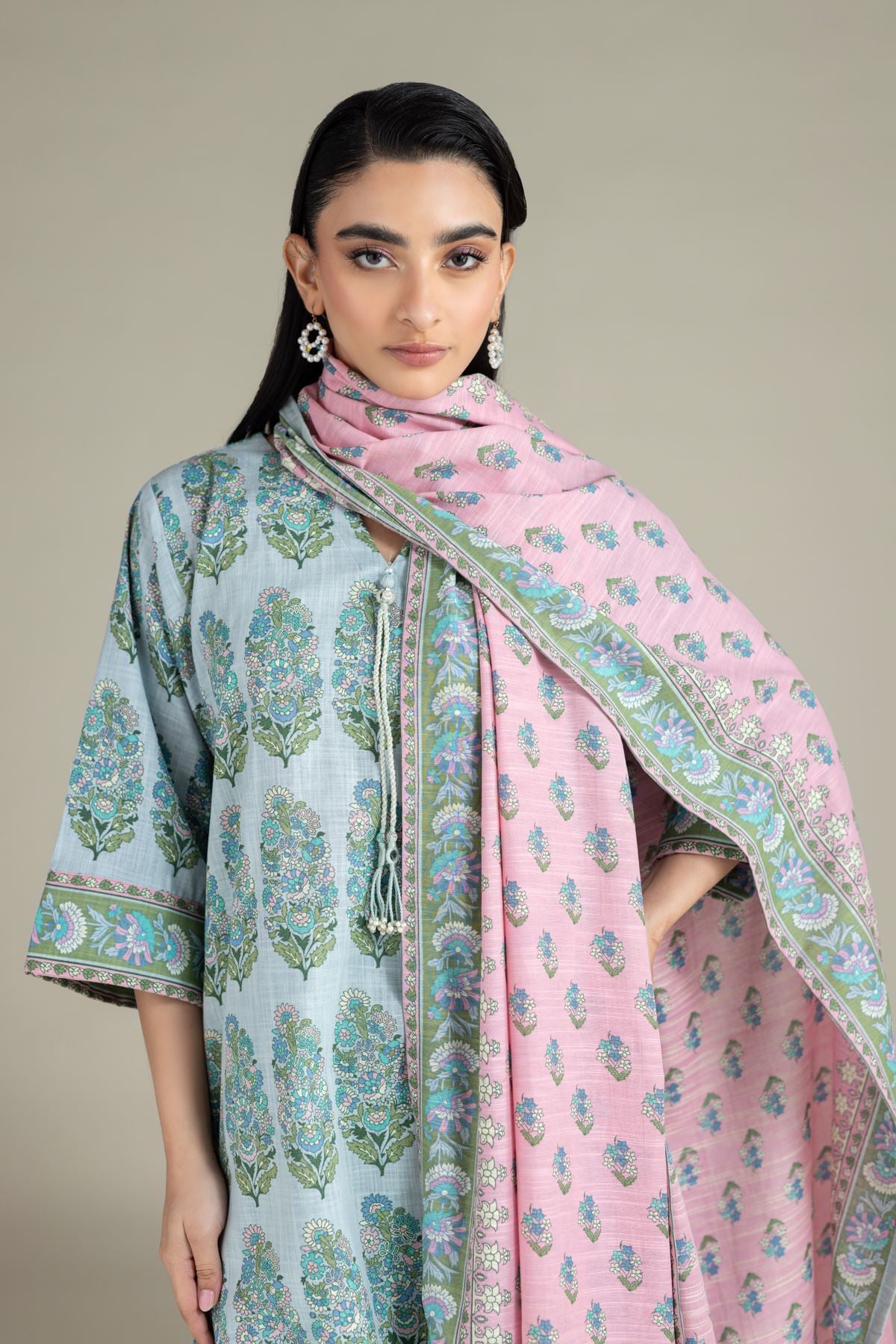 Printed Textured Cotton Dupatta - 25-04EX10-10TA-VG