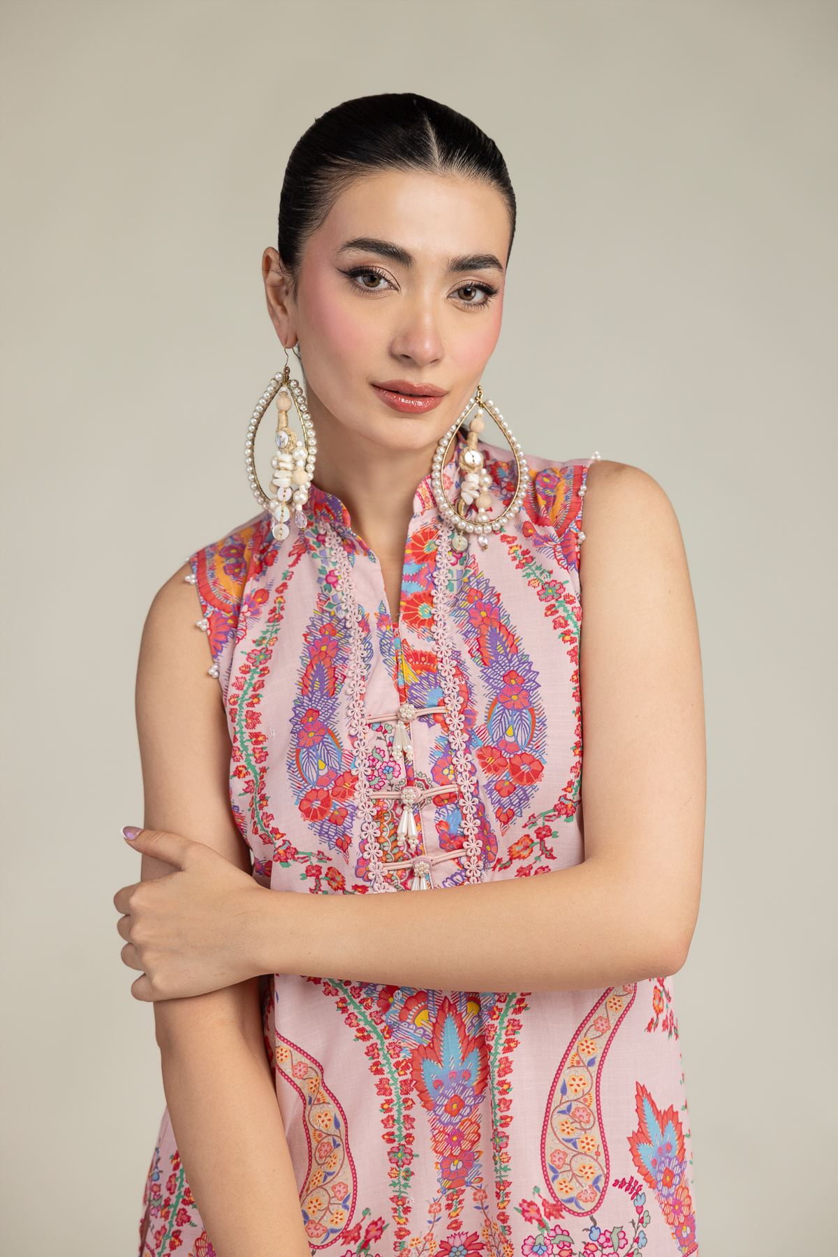 Embroidered Raw Silk Pink Floral Kurta - 2-26-212-A-F1-VG
