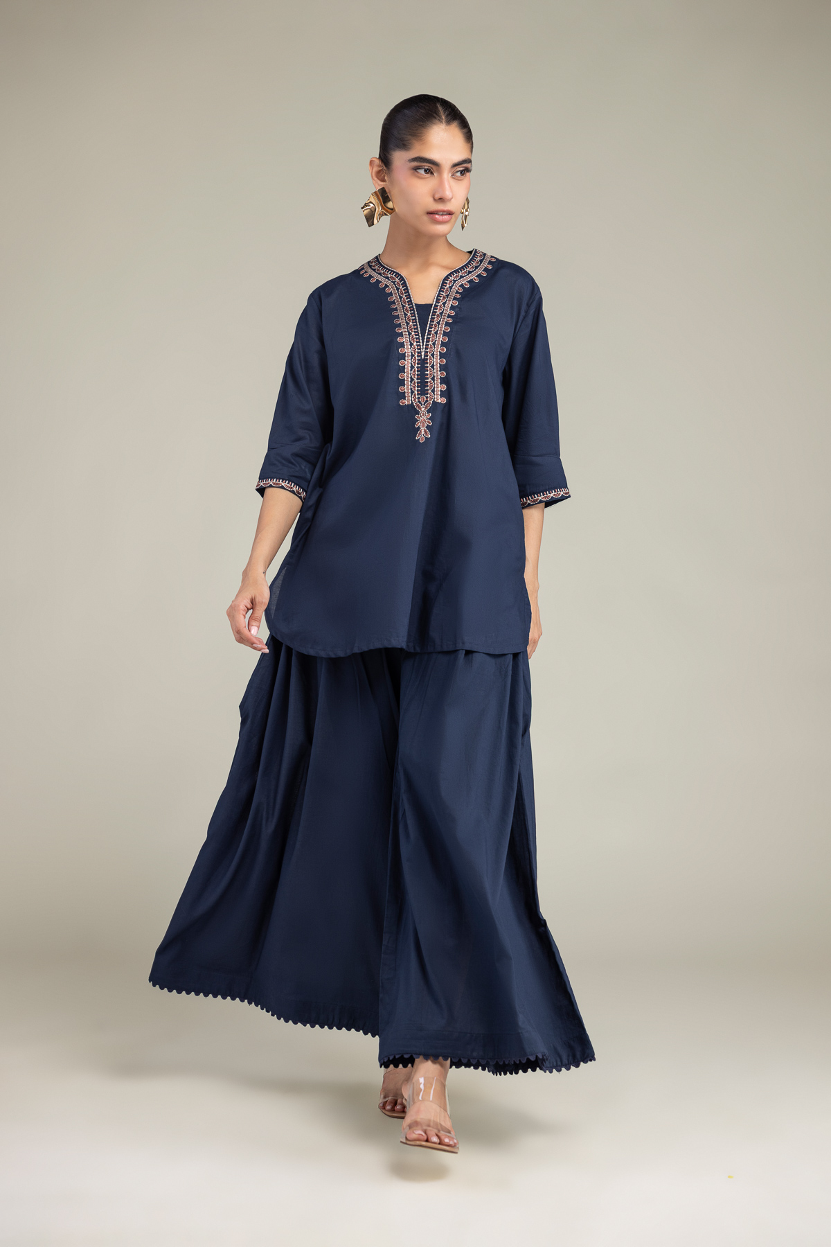 Embroidered Cambric Solid Cambric Pants - 1-26-102-A-F-VG