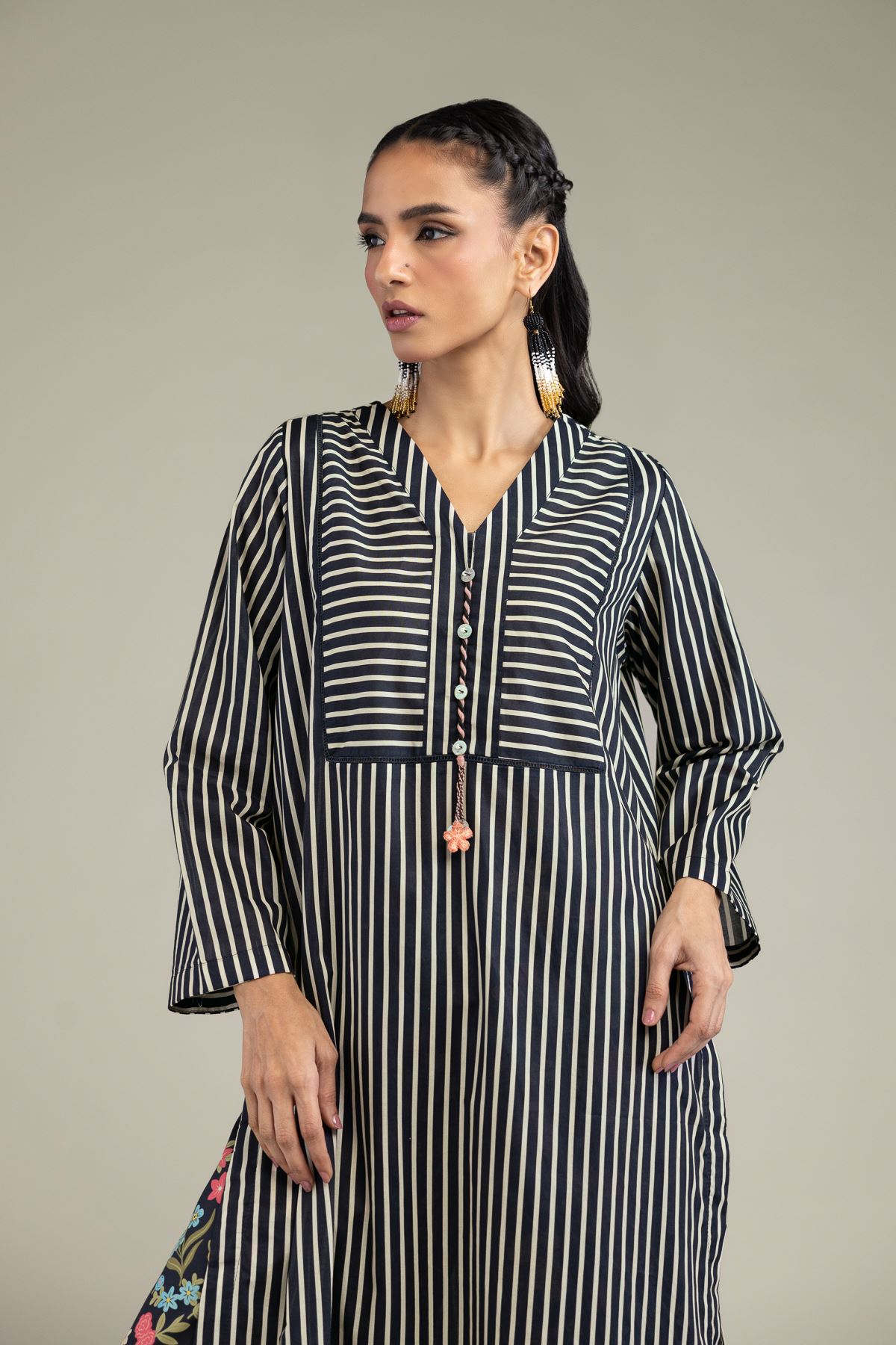 Printed Cambric V-Neck Longline Kurta - 1-26-205-A-F1-VG