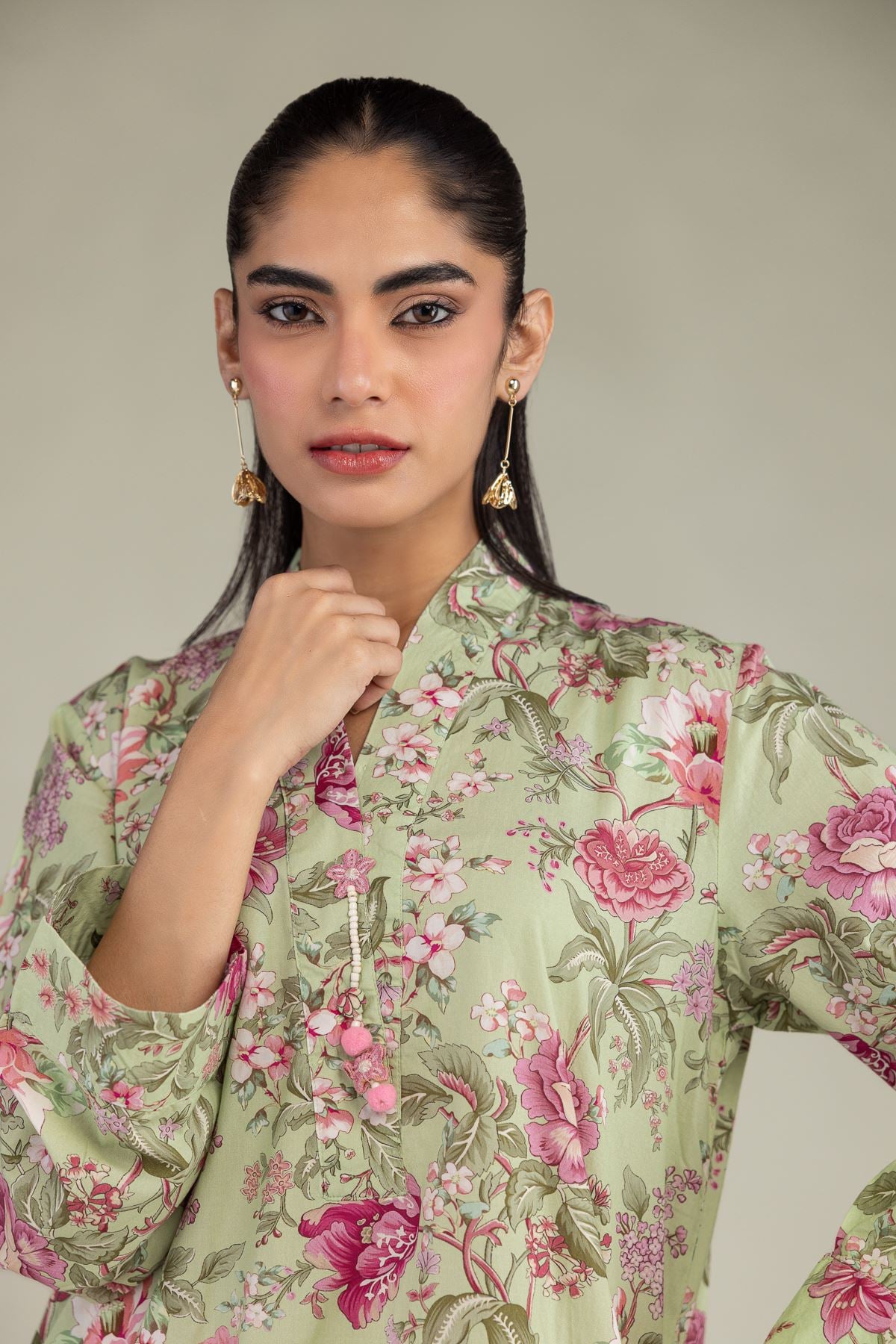 Printed Cotton Viscose Floral Longline Kurta - 1-26-244-A-D1-VG