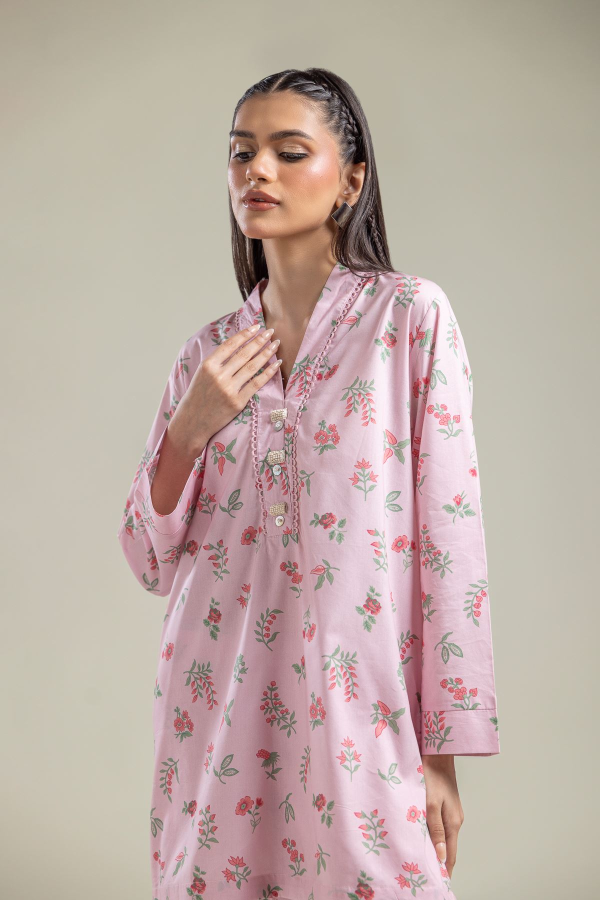 Printed Cotton Viscose Floral Pink Kurta - 1-26-134-A-F-VG