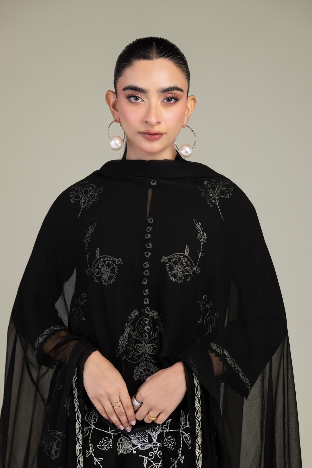 Embroidered Chiffon Black Chiffon Dupatta - 1-26-309-B-D1-VG