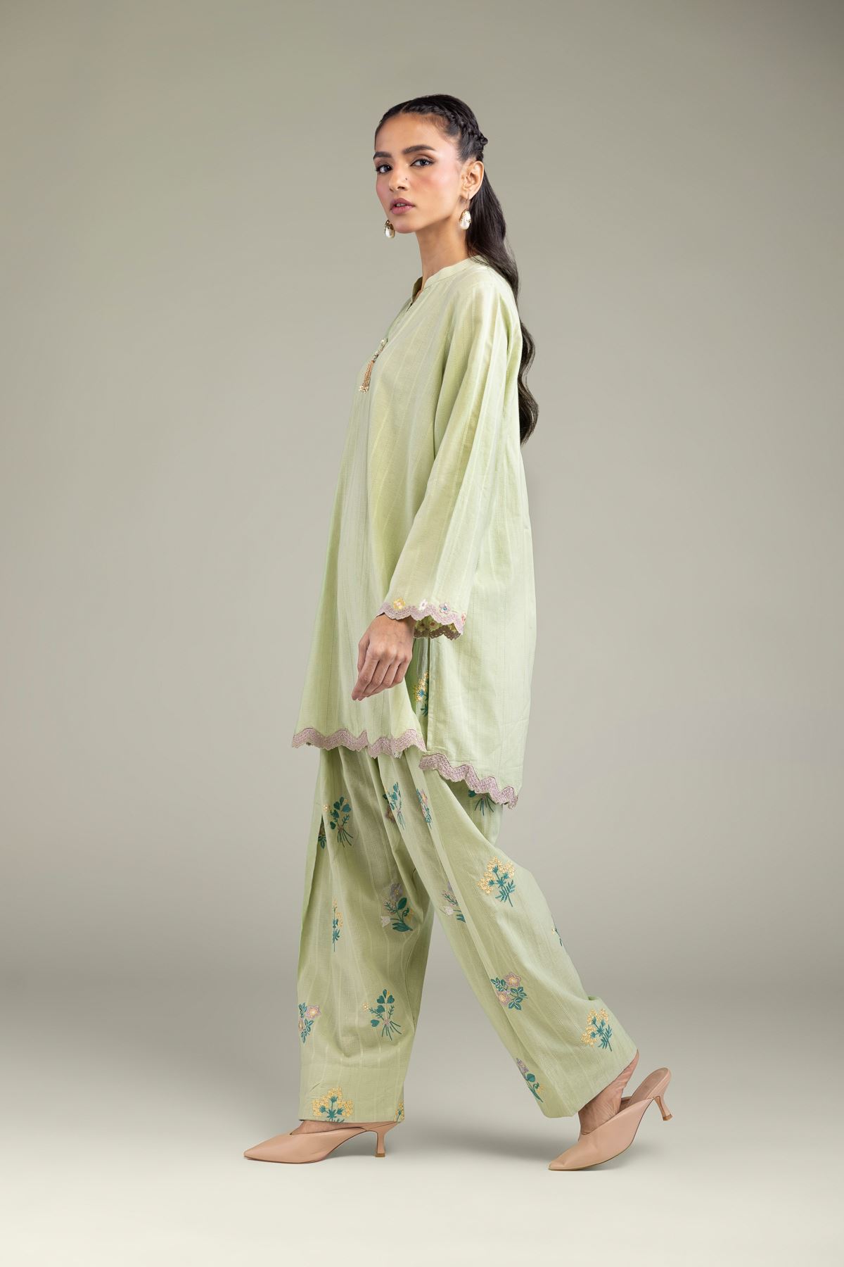 Embroidered Textured Cotton Floral Cotton Shalwar - 1-26-131-A-G-VG