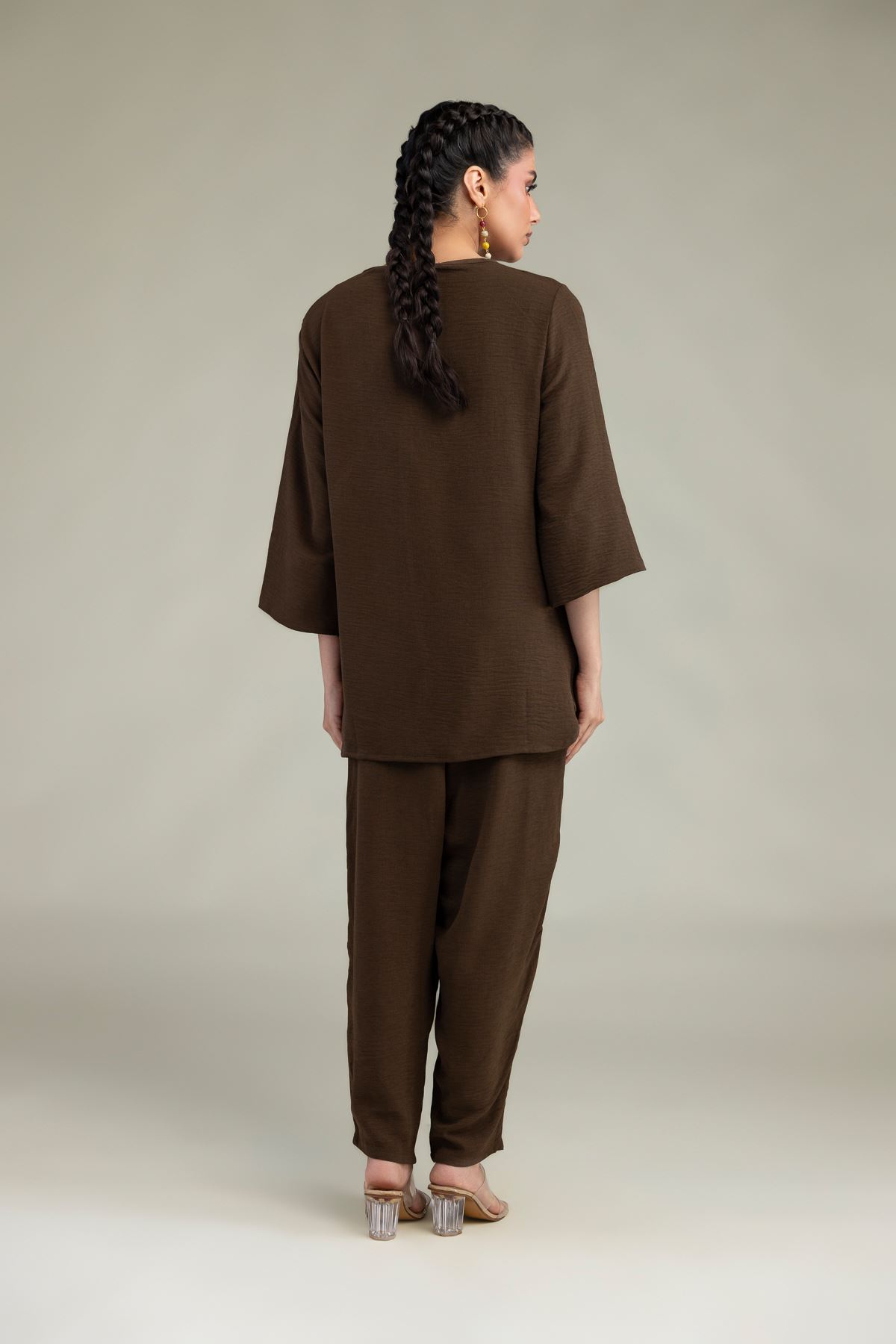 Dyed Crepe Georgette Solid V-Neck Tunic - 1-26-229-B-F1-VG