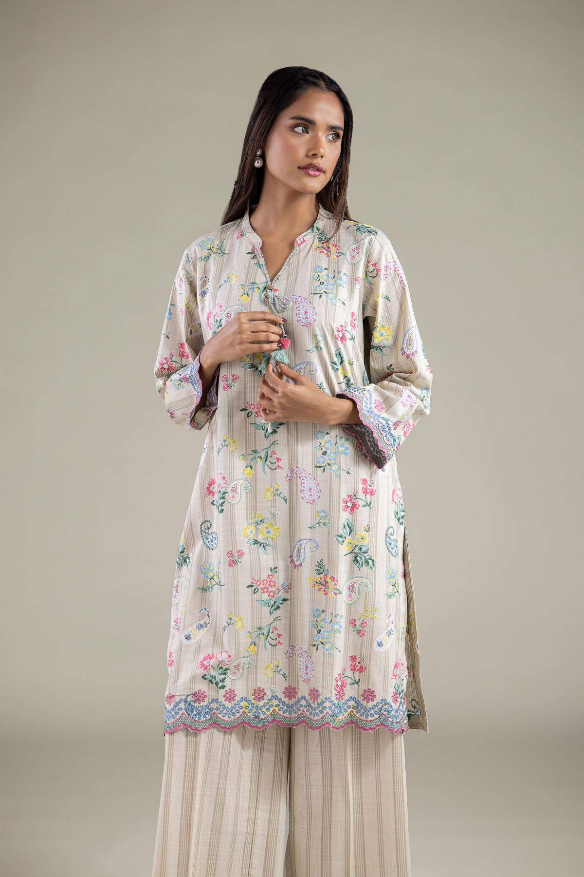 Embroidered Textured Cotton Kurta - 25-00-X2-08TB-VG