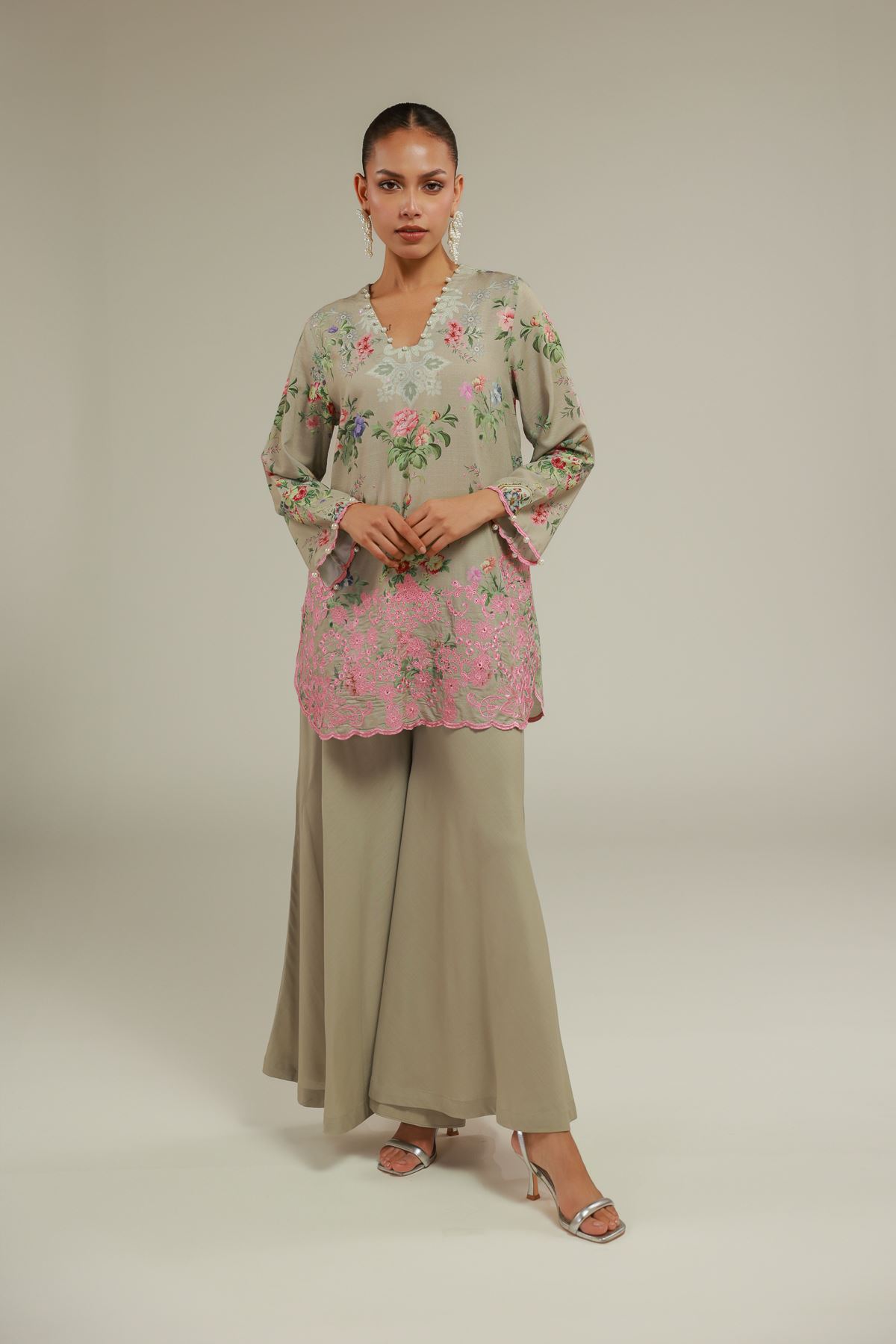 Embroidered Raw Silk Relaxed Summer Pants - 2-26-112-A-B-VG