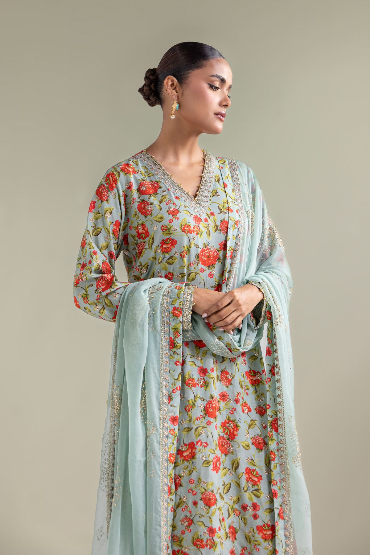 Embroidered Chiffon Floral 3-piece Set - 1-26-143-A-F-VG