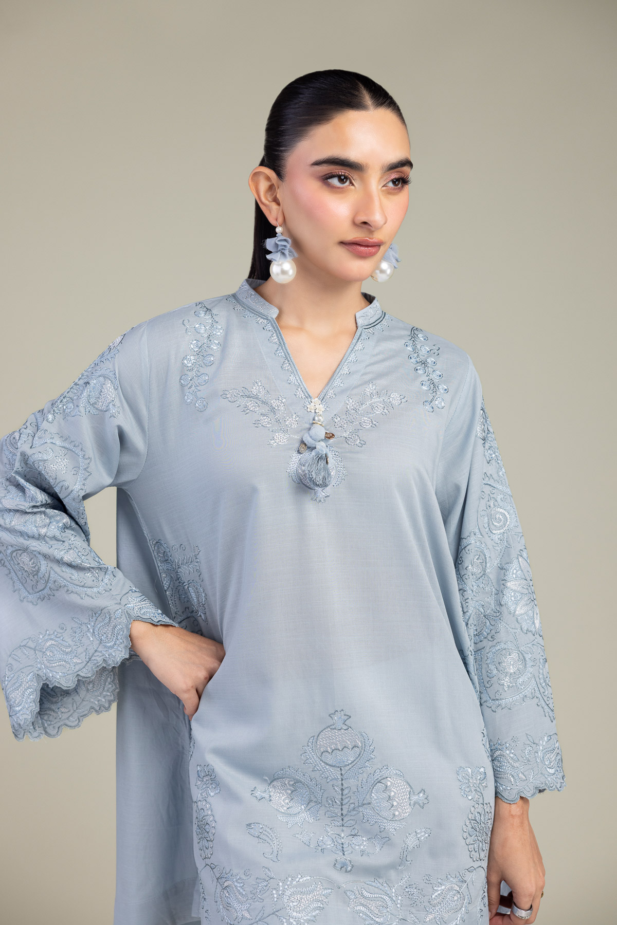 Embroidered Raw Silk Blue Silk Kurta - A22-26-214FH1-VG
