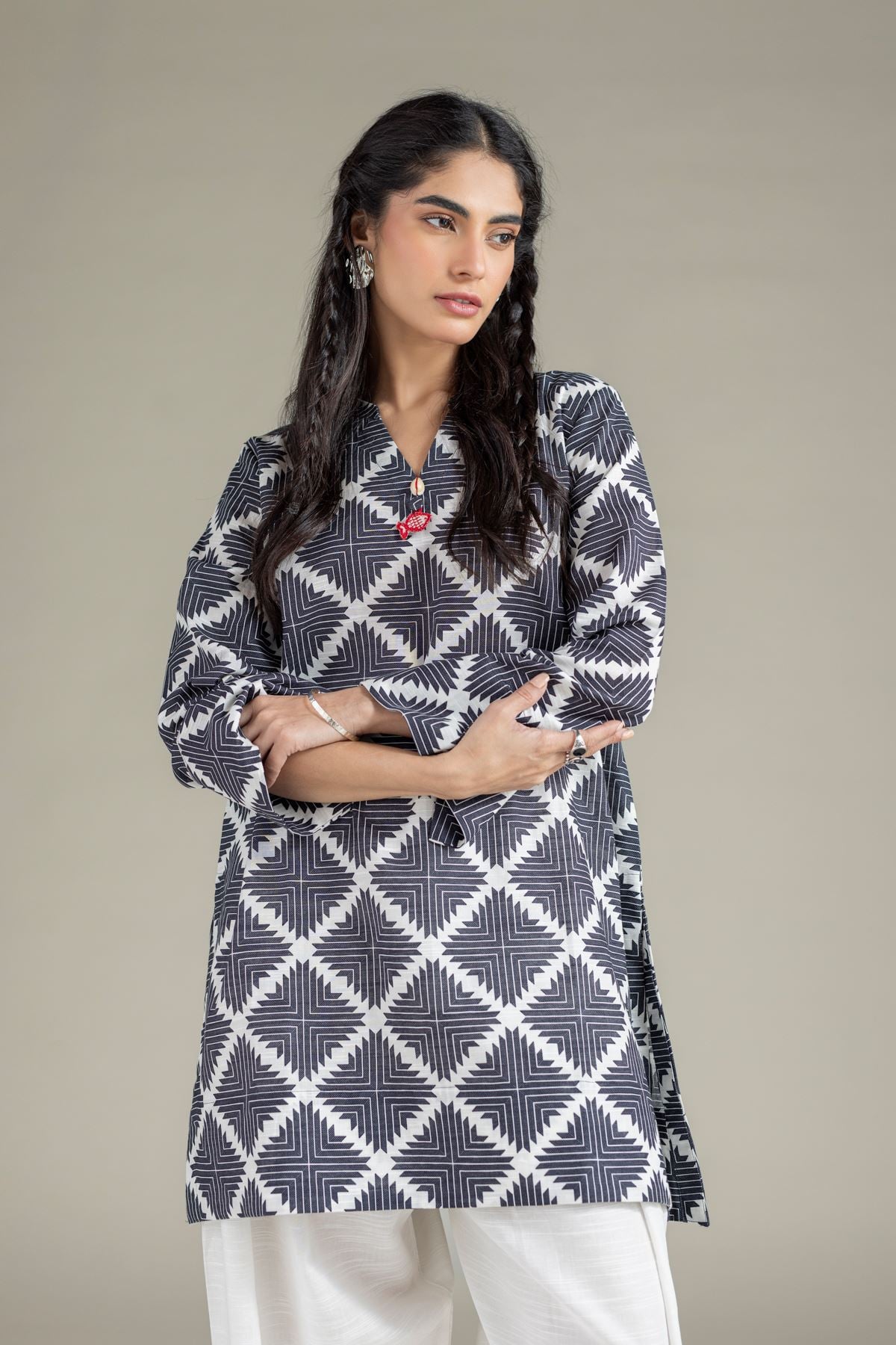 Printed Khaddar Kurta - 25-09-12E2-01TA-VG