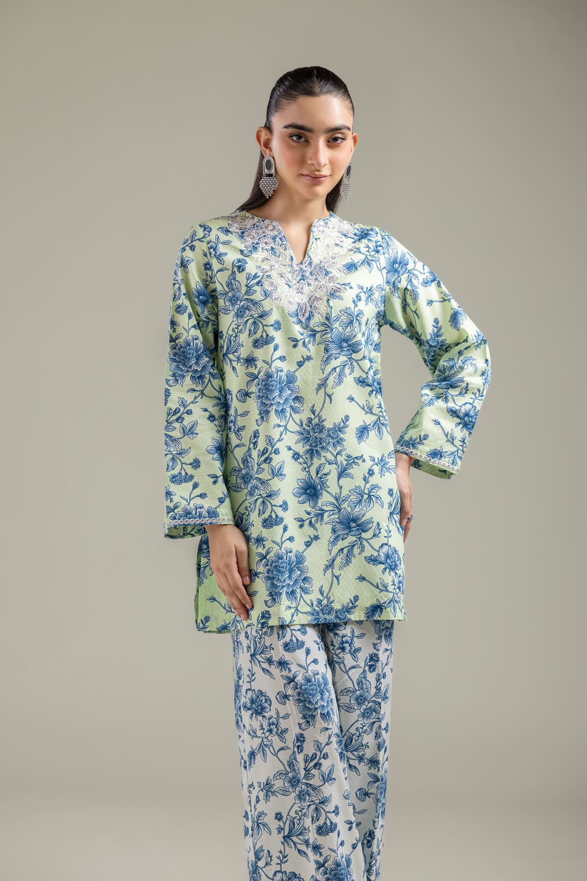 Embroidered Cotton Dobby Short Cotton Kurta - T-A22-26-122FI1-VG