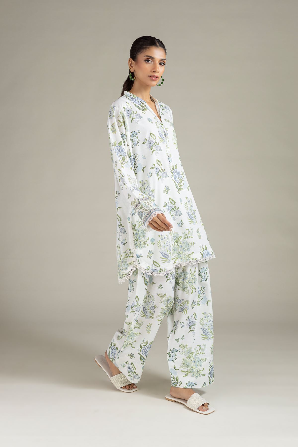 Printed Raw Silk Kurta - 25-08-12E8-04TA-VG