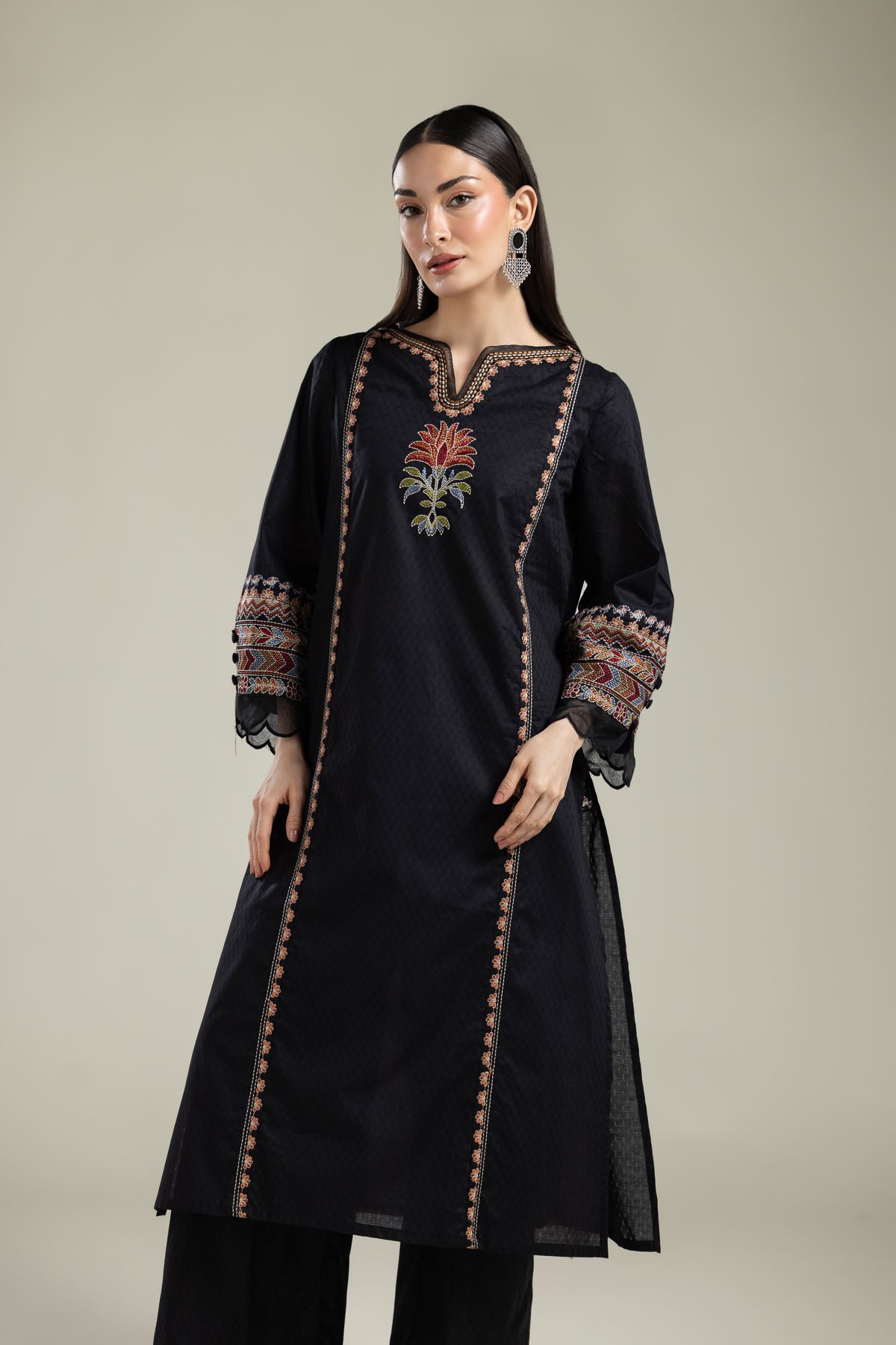 Embroidered Cotton Dobby Black Embroidered Kurta - 1-26-134-A-G-VG