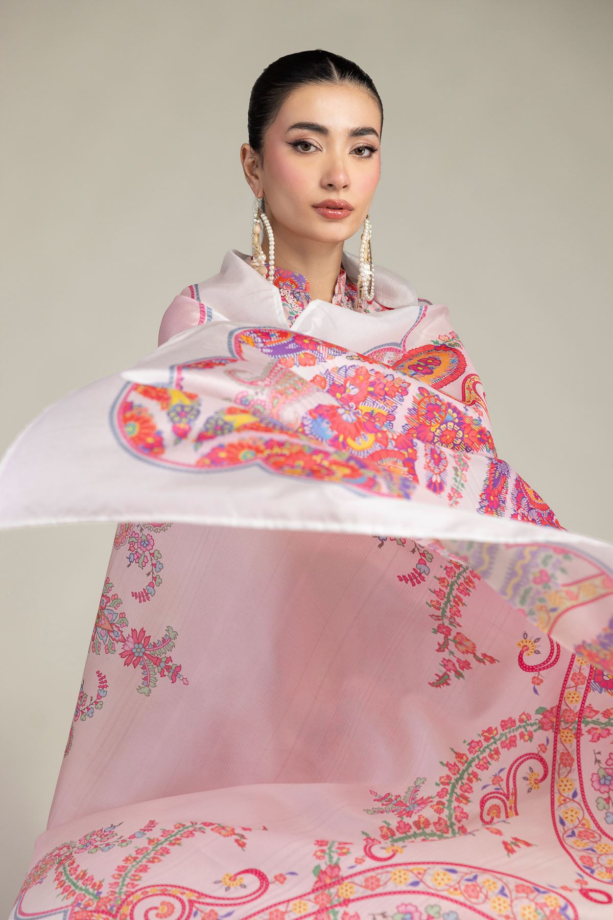 Embroidered Polyester Silk Pink Floral Dupatta - 2-26-212-A-E1-VG