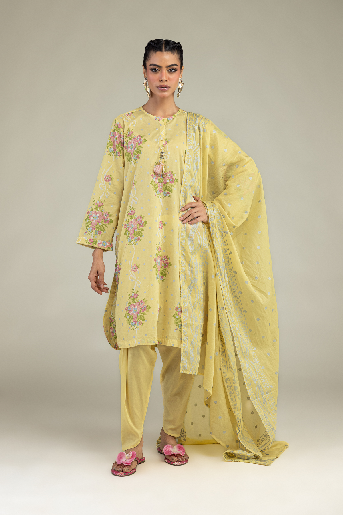 Printed Lawn Yellow Lawn Dupatta - 1-26-240-A-J1-VG