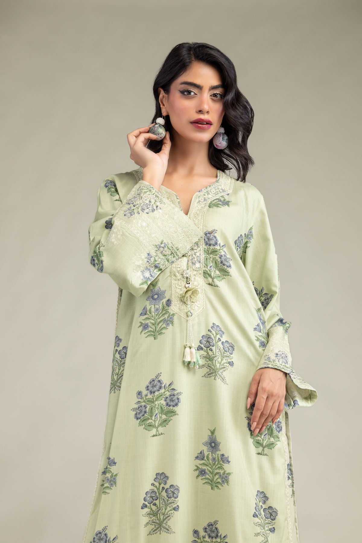 Embroidered Raw Silk Floral Longline Kurta - 2-26-301-B-F1-VG