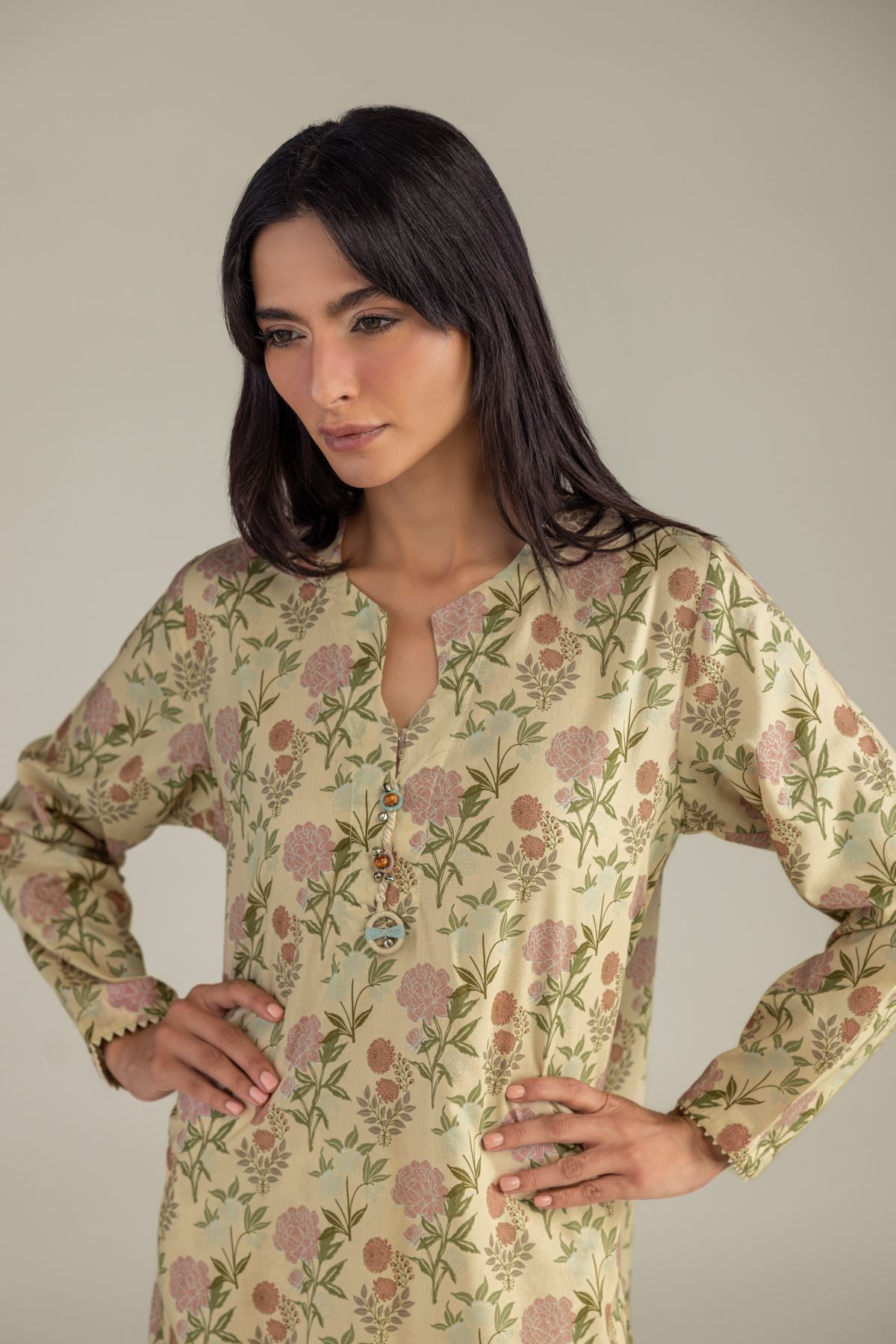 Printed Cambric Floral Printed Kurta - 1-26-102-A-F-VG