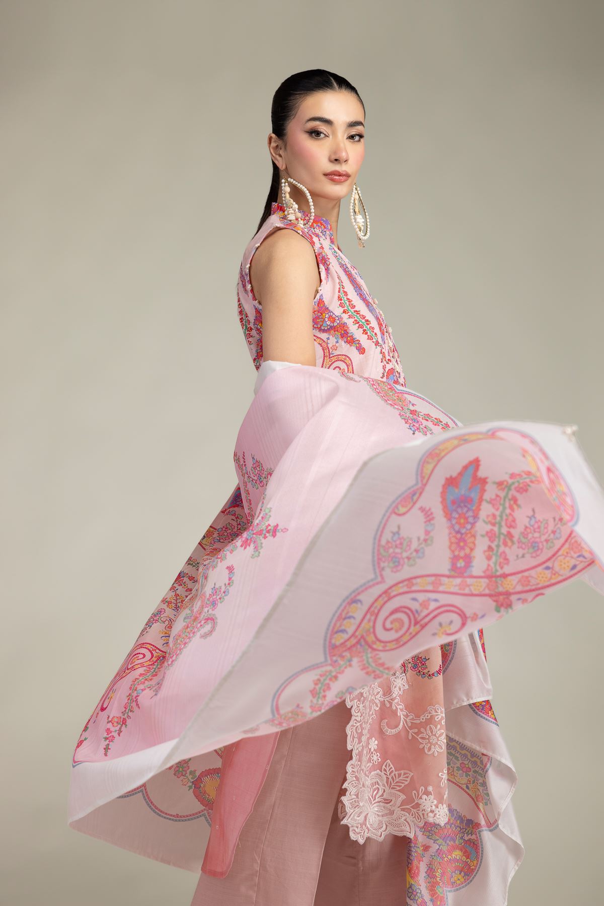 Embroidered Polyester Silk Pink Floral Dupatta - 2-26-212-A-E1-VG