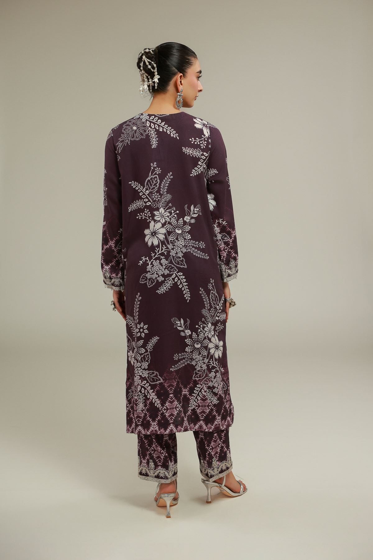 Embroidered Raw Silk Floral Longline Kurta - 1-26-101-A-D-VG