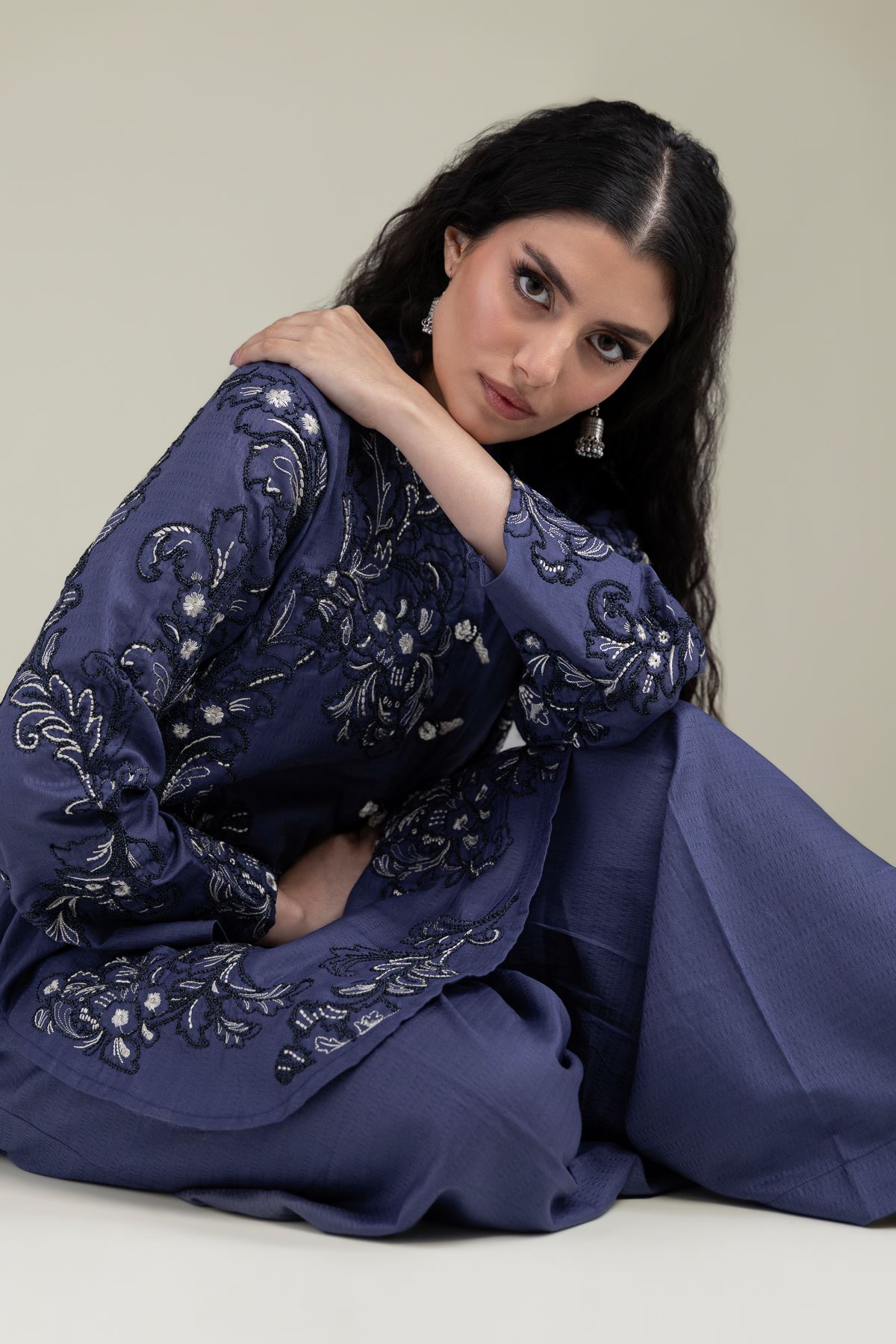 Embroidered Cotton Dobby Short Floral Kurta - 1-26-209-A-F1-VG
