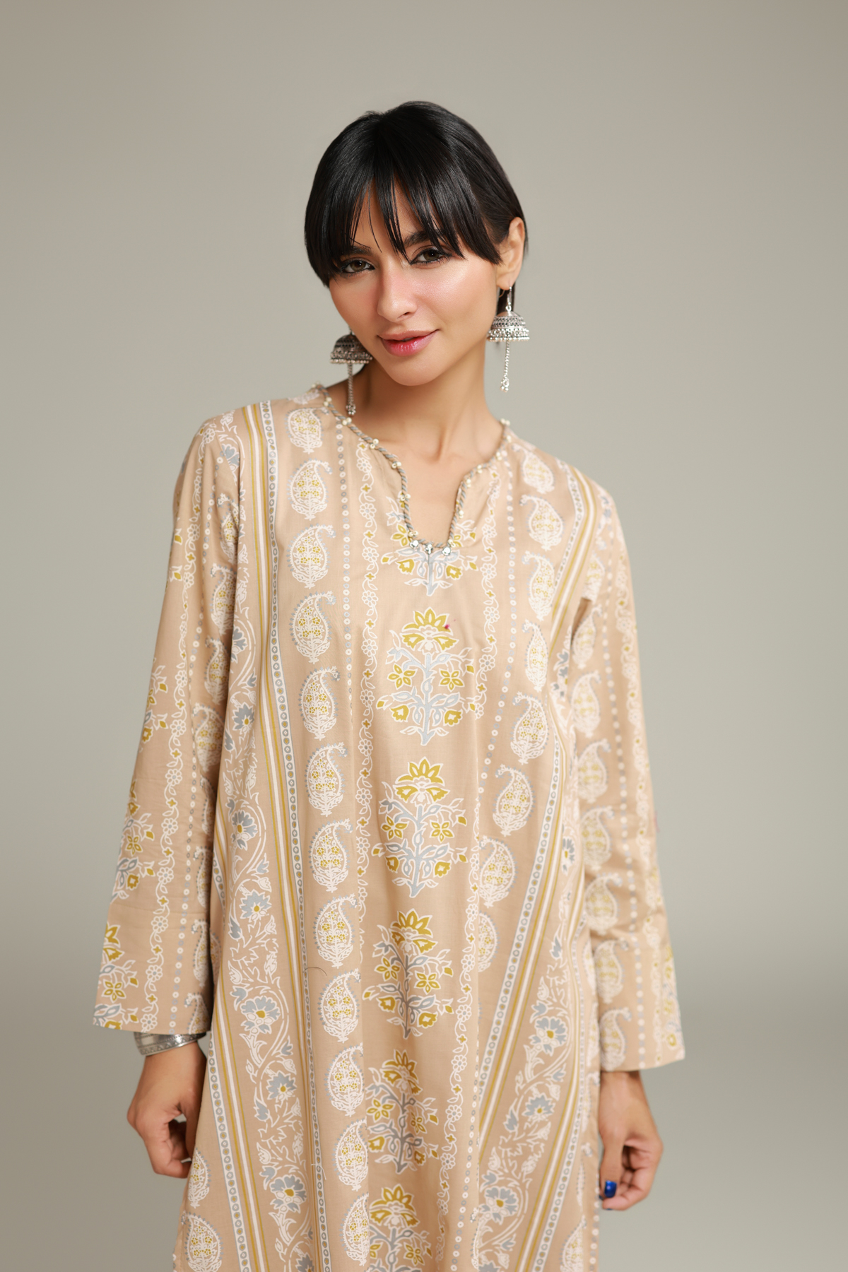 Printed Cambric Floral Longline Kurta - 1-26-228-A-J2-VG