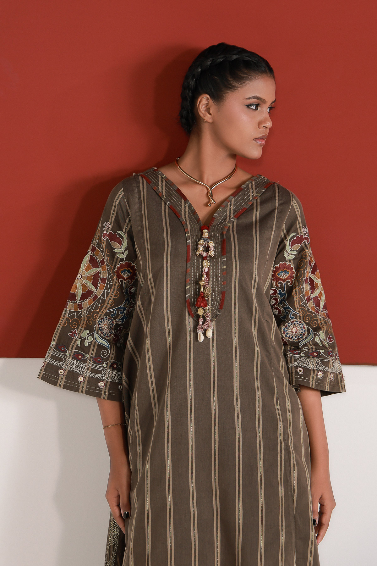Yarn Dyed Embroidered Handwoven Kurta - 2-26-202-A-D-VG