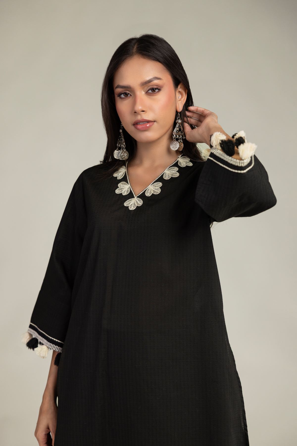 Embroidered Cotton Dobby Black Cotton Kurta - 1-26-225-A-C1-VG