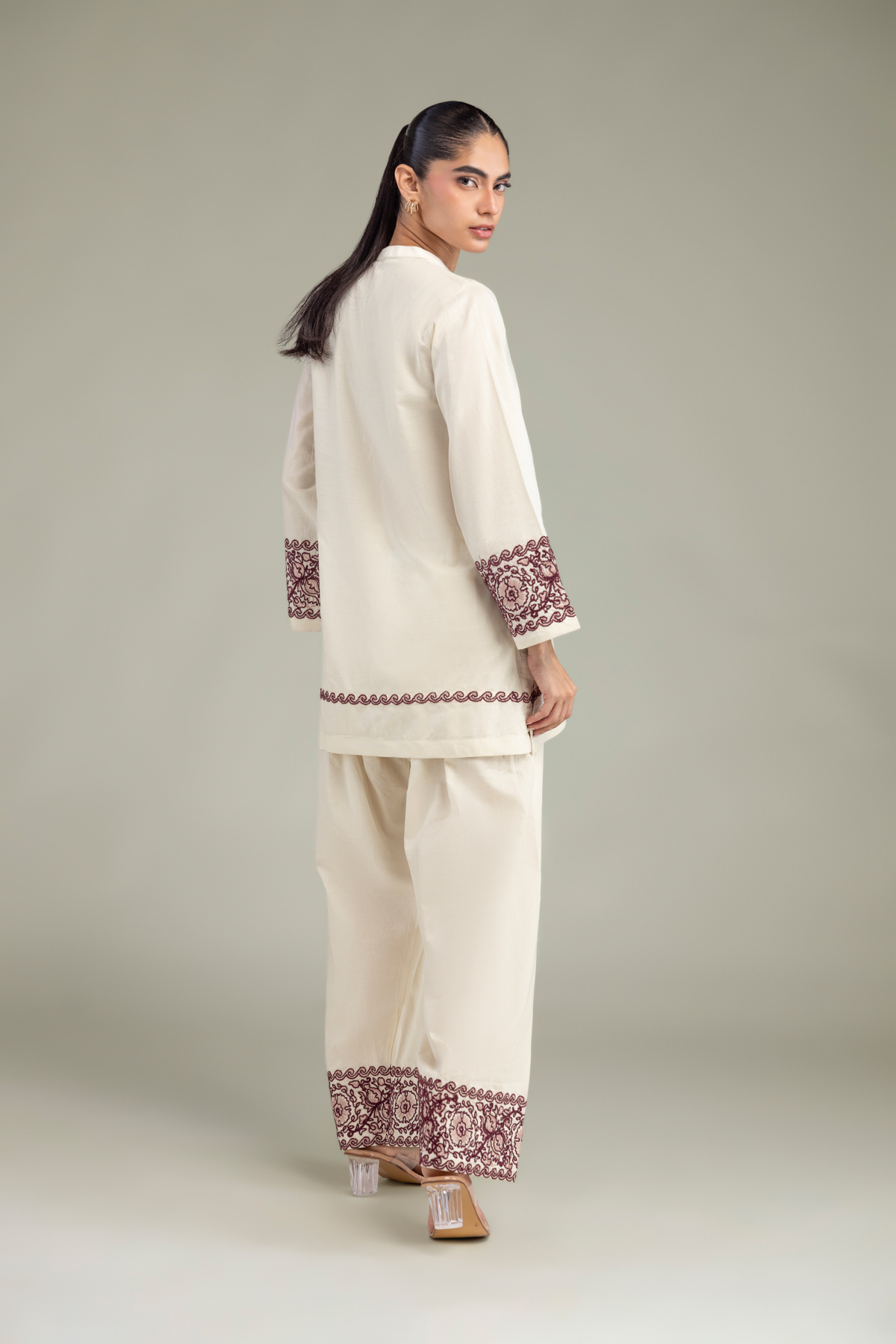 Embroidered Cambric V-Neck Cambric Kurta - 1-26-102-A-F-VG