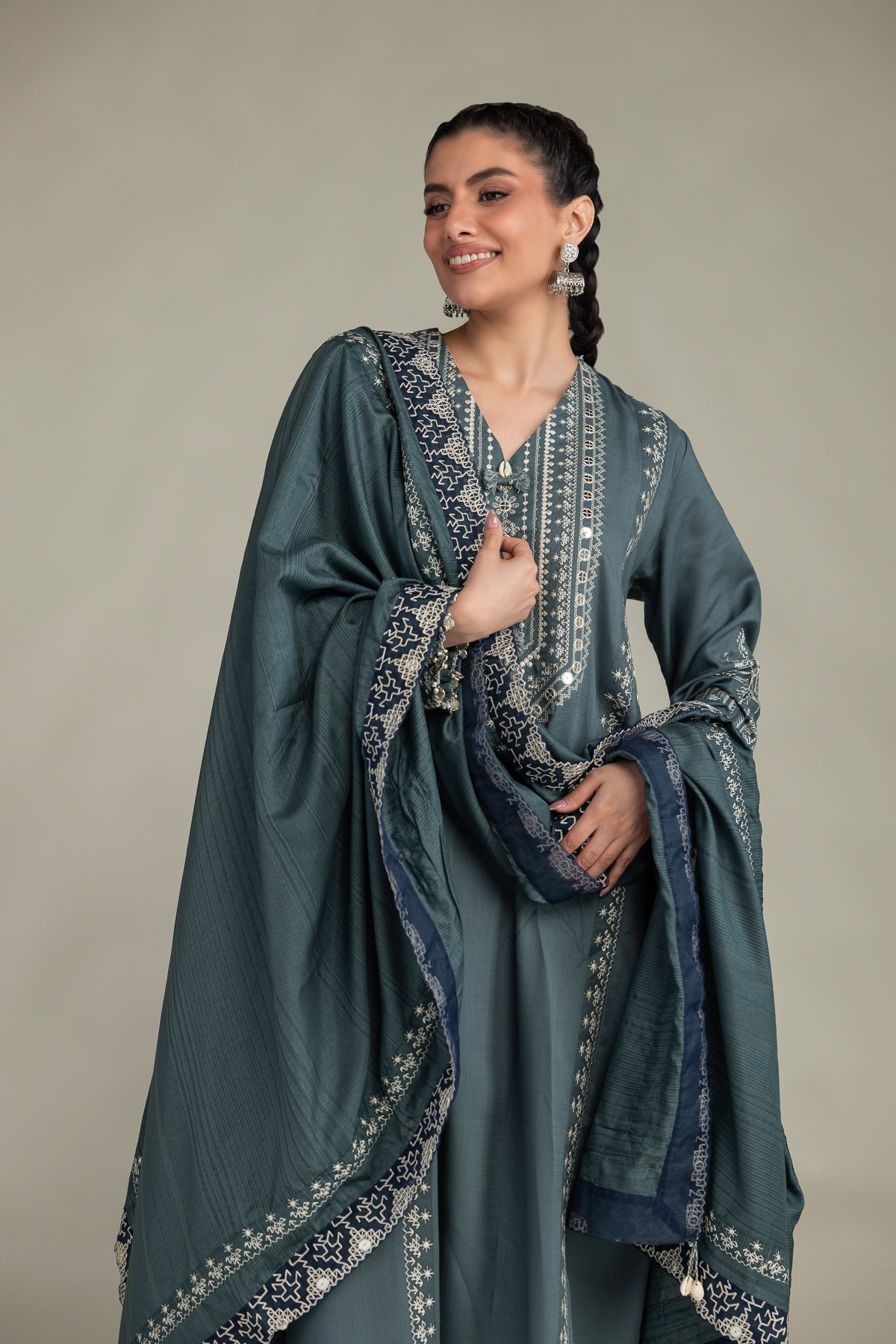 Embroidered Polyester Silk Polyster Silk Dupatta - 1-26-102-A-F-VG
