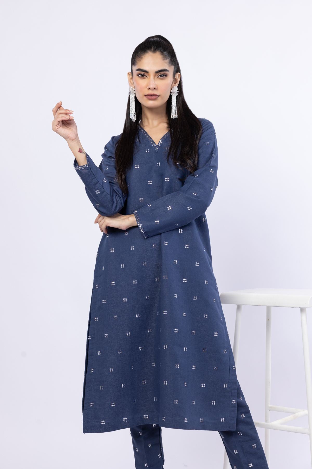 Embroidered Cotton Reflex Kurta - 25-05S22-05TB-VG
