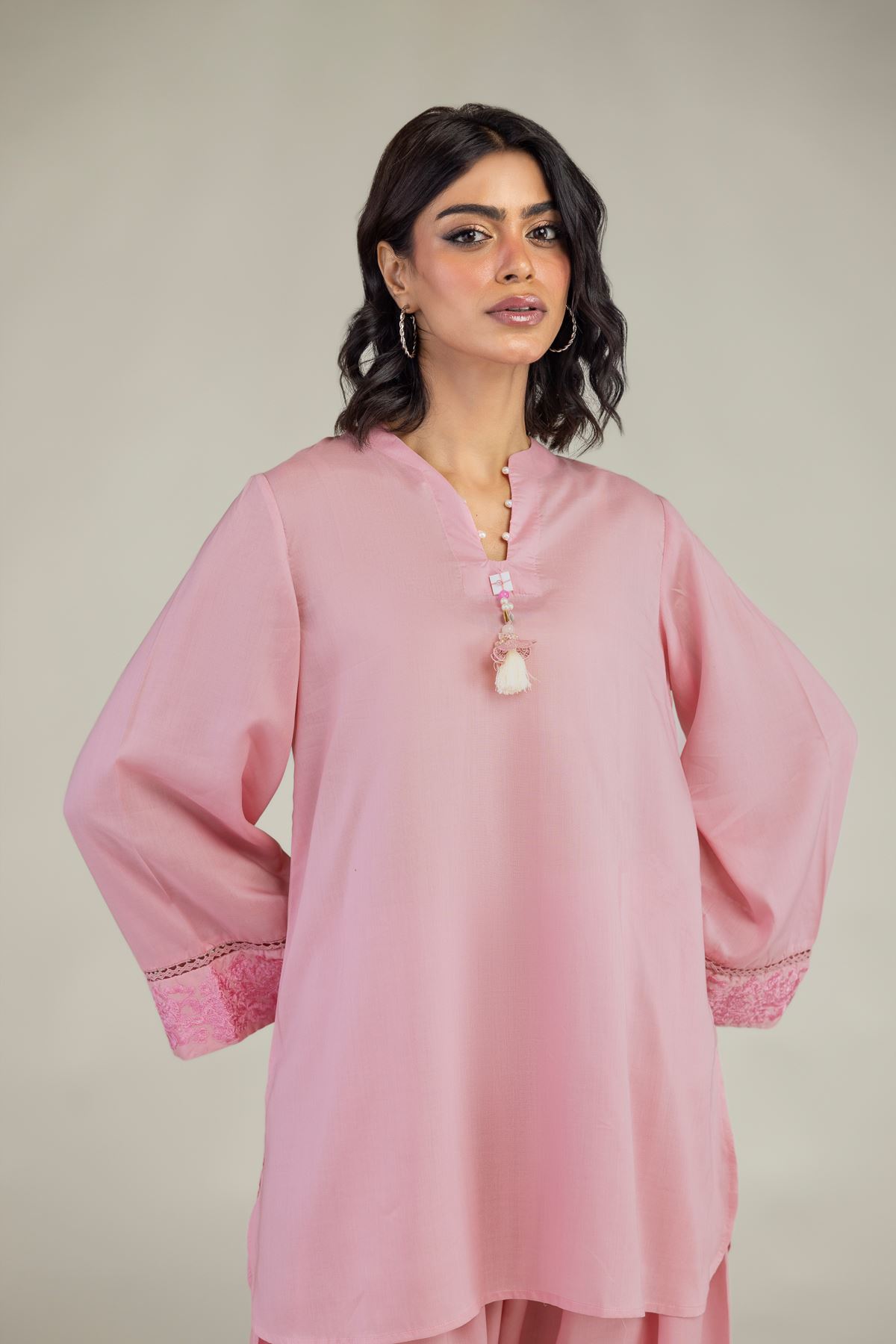 Embroidered Lyocell Short V-Neck Kurta - 1-26-240-A-I1-VG
