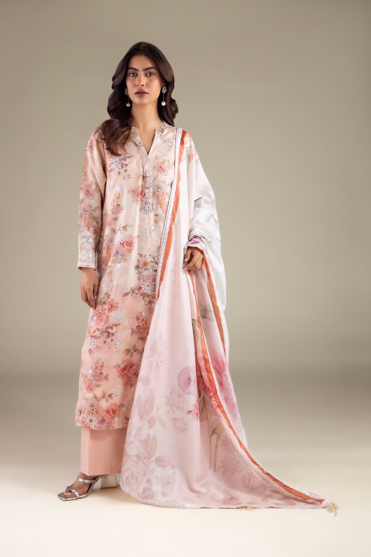 Embroidered Raw Silk Straight Formal Pants - 2-26-112-A-B-VG