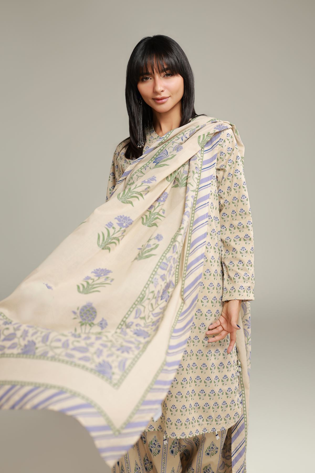 Printed Lawn Floral Summer Dupatta - 26-02-1E13-09TA-VG
